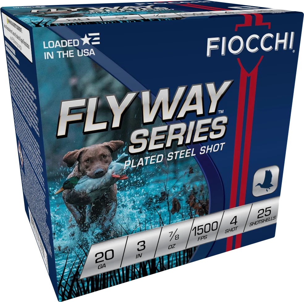 Fiocchi Flyway Steel 20 Gauge 3in 7/8oz #4 Shot Waterfowl Shotshells, 25ct 203ST4