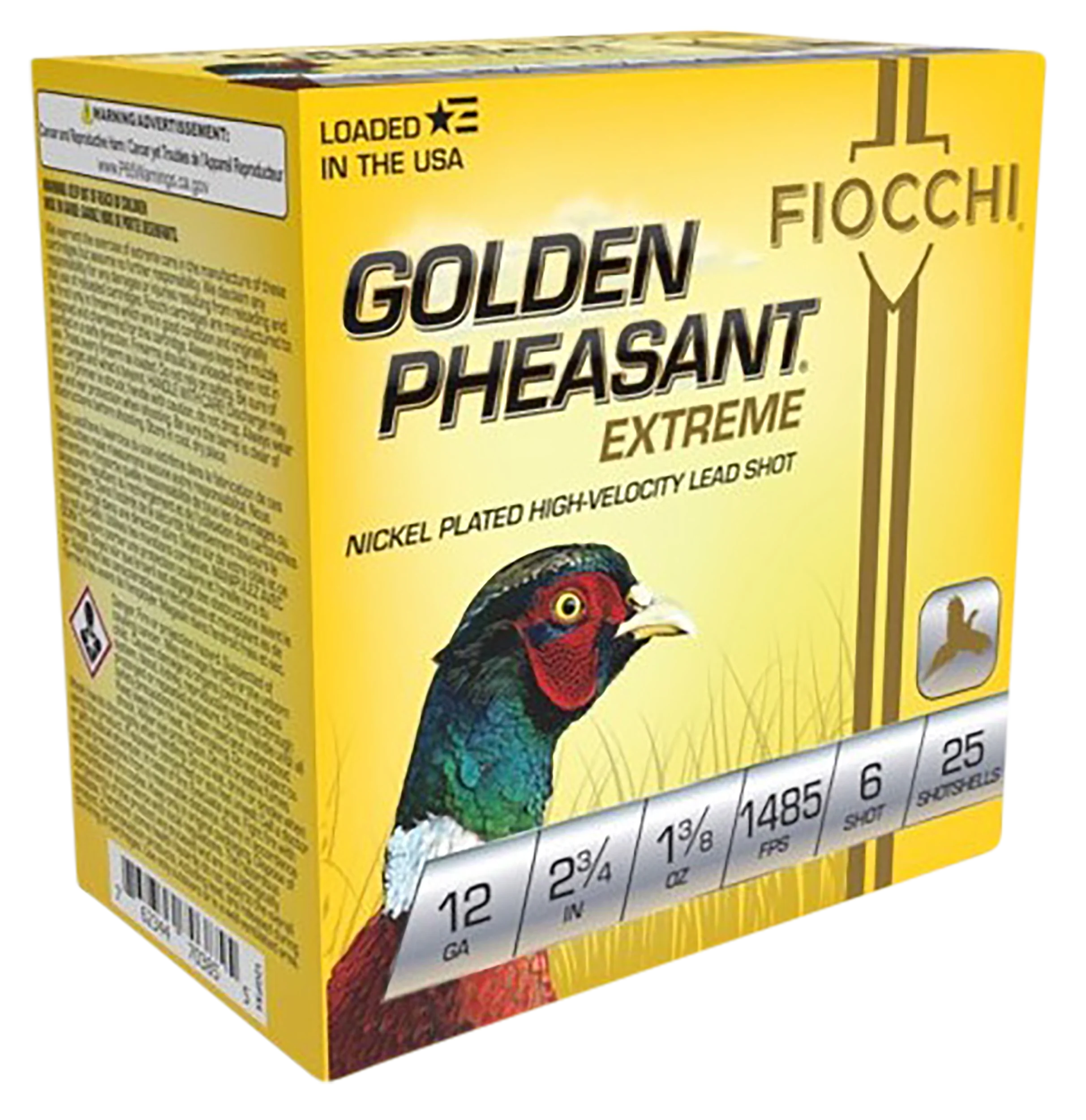 Fiocchi Golden Pheasant Extrema 12 Gauge 2.75in #6 1 3/8oz Nickel-Plated Lead Shotshells 12GPX6