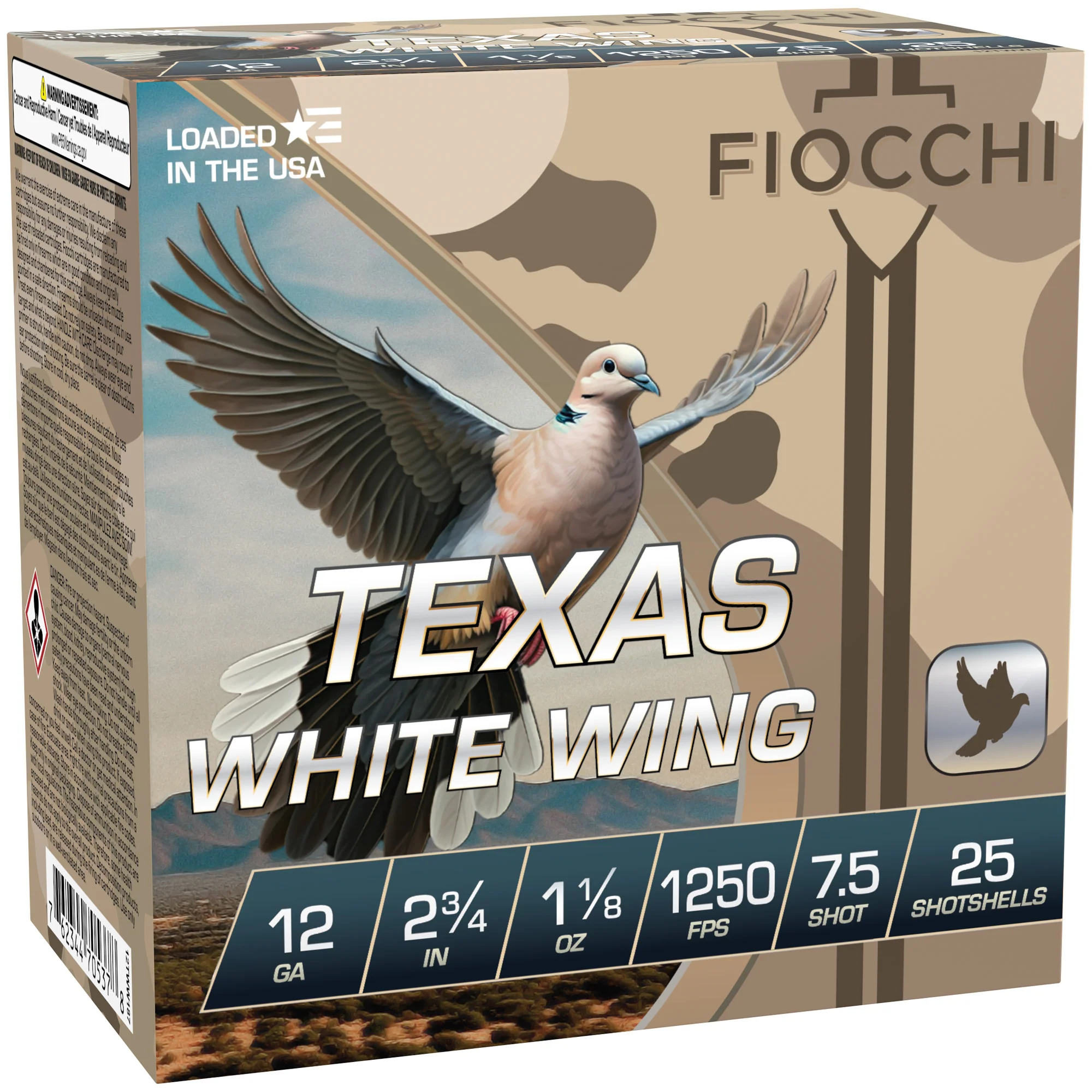 Fiocchi Texas White Wing 12 Gauge 2.75 Inch #7.5 Shot Shotshell Ammo 100-Round Box 12TWW187