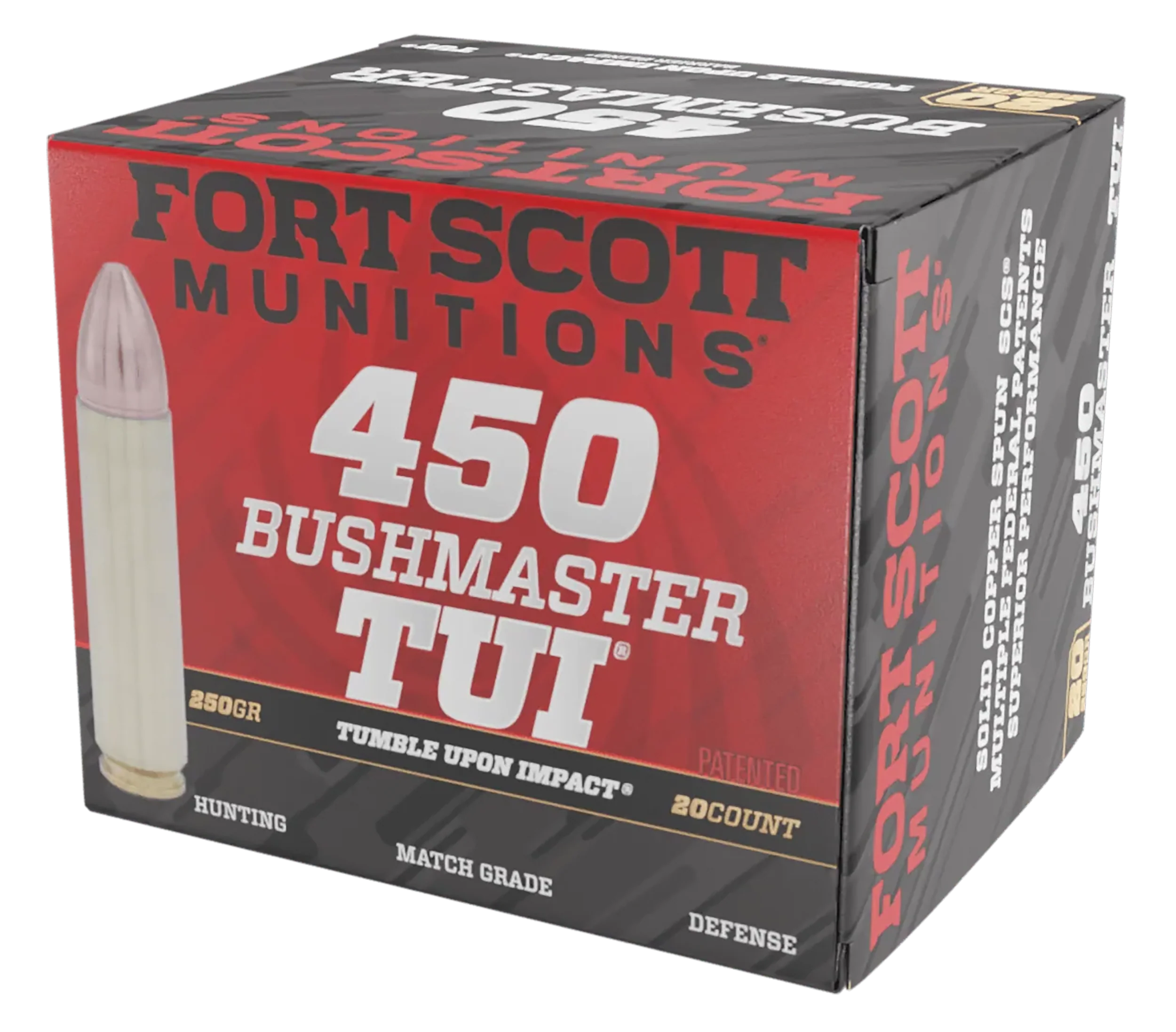 Fort Scott Munitions .450 Bushmaster 250gr Solid Copper Spun Tumble Upon Impact Ammo 450BM250SCV