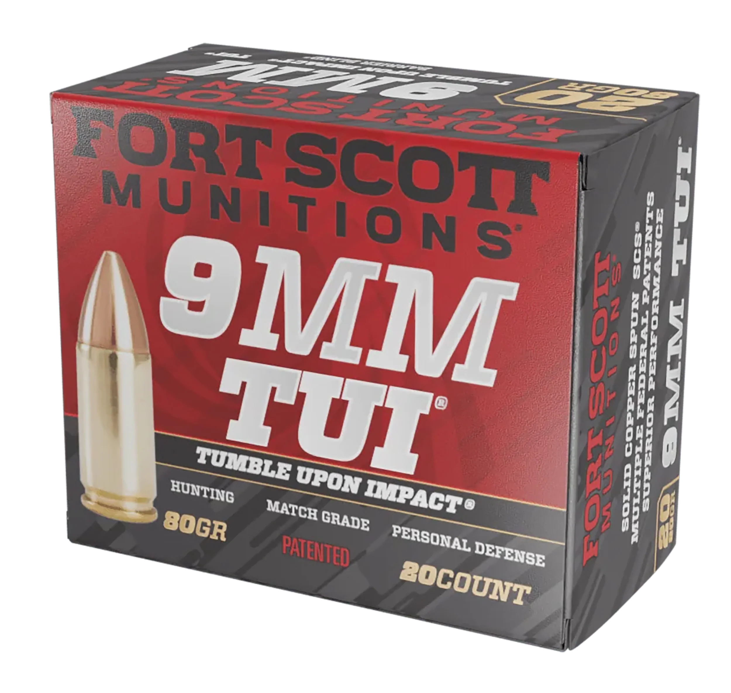 Fort Scott Munitions 9mm Luger 80gr Solid Copper Spun Tumble Upon Impact Ammo 9MM080SCV