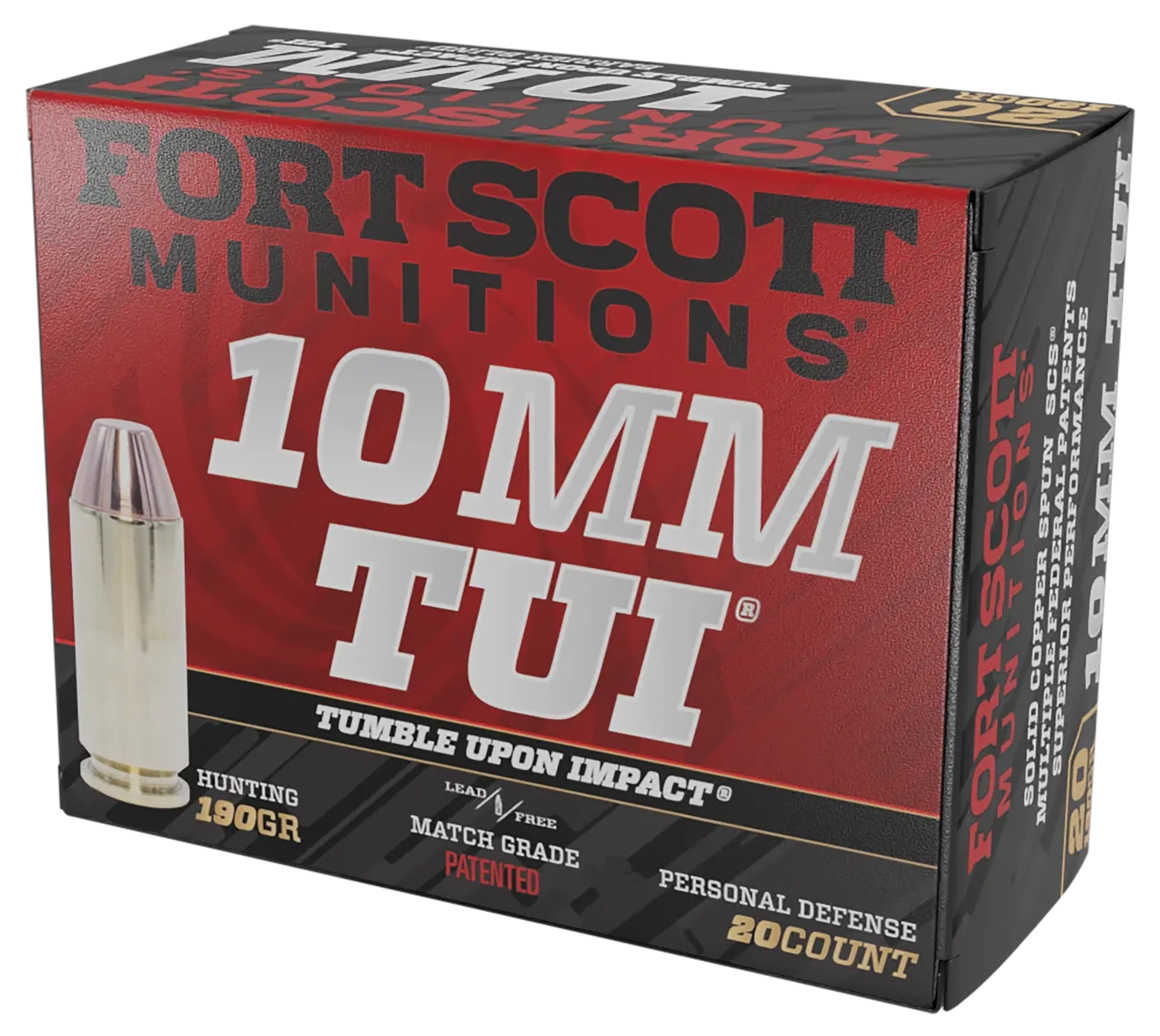 Fort Scott Munitions Claw Defense 10mm 190gr Solid Copper Spun TUI 20rd Ammo 10MM-190-SCV2