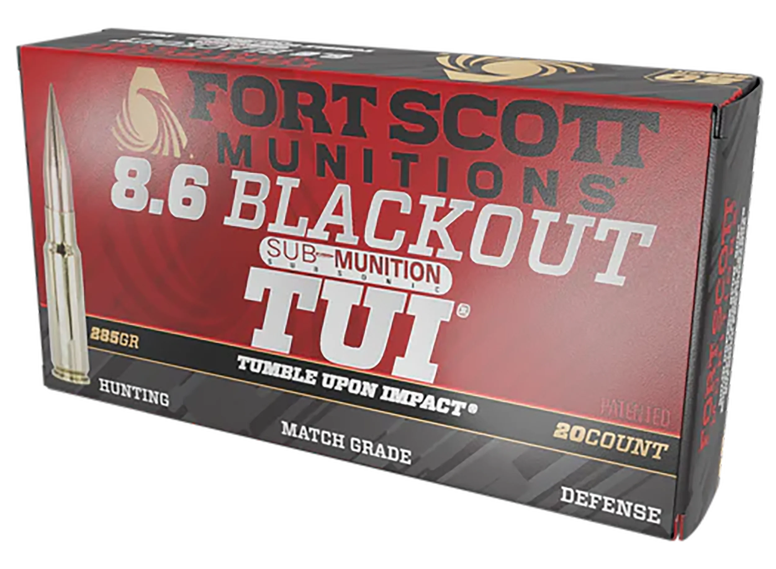 Fort Scott Munitions Tumble Upon Impact (TUI) 8.6 Blackout 285gr Solid Copper Ammo, 20rd 86BLK285SCV2SS