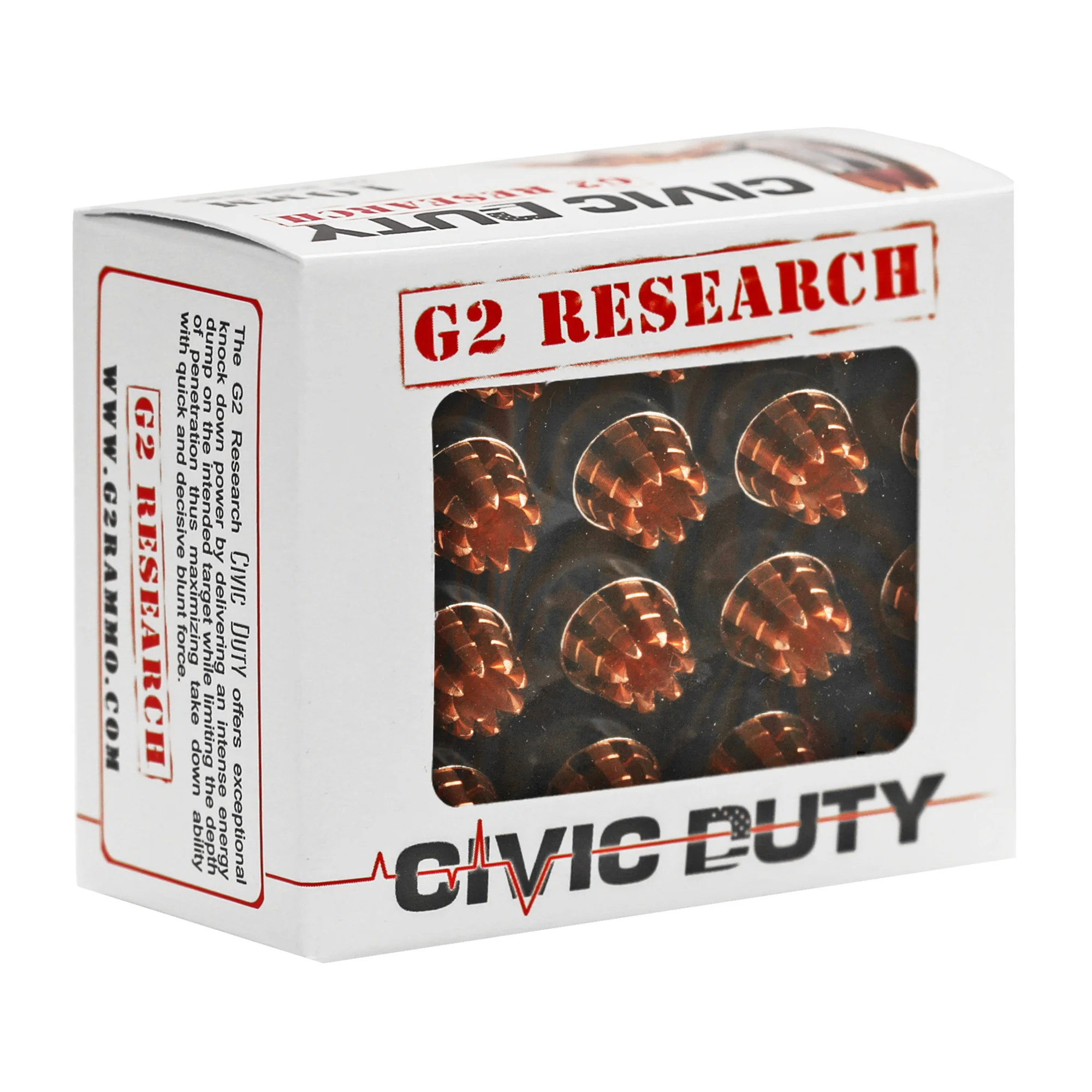 G2 Research Civic Duty 10mm Auto 122 Grain Solid Copper Lead-Free Self Defense Ammo 20 Rounds G00622 - Image 2
