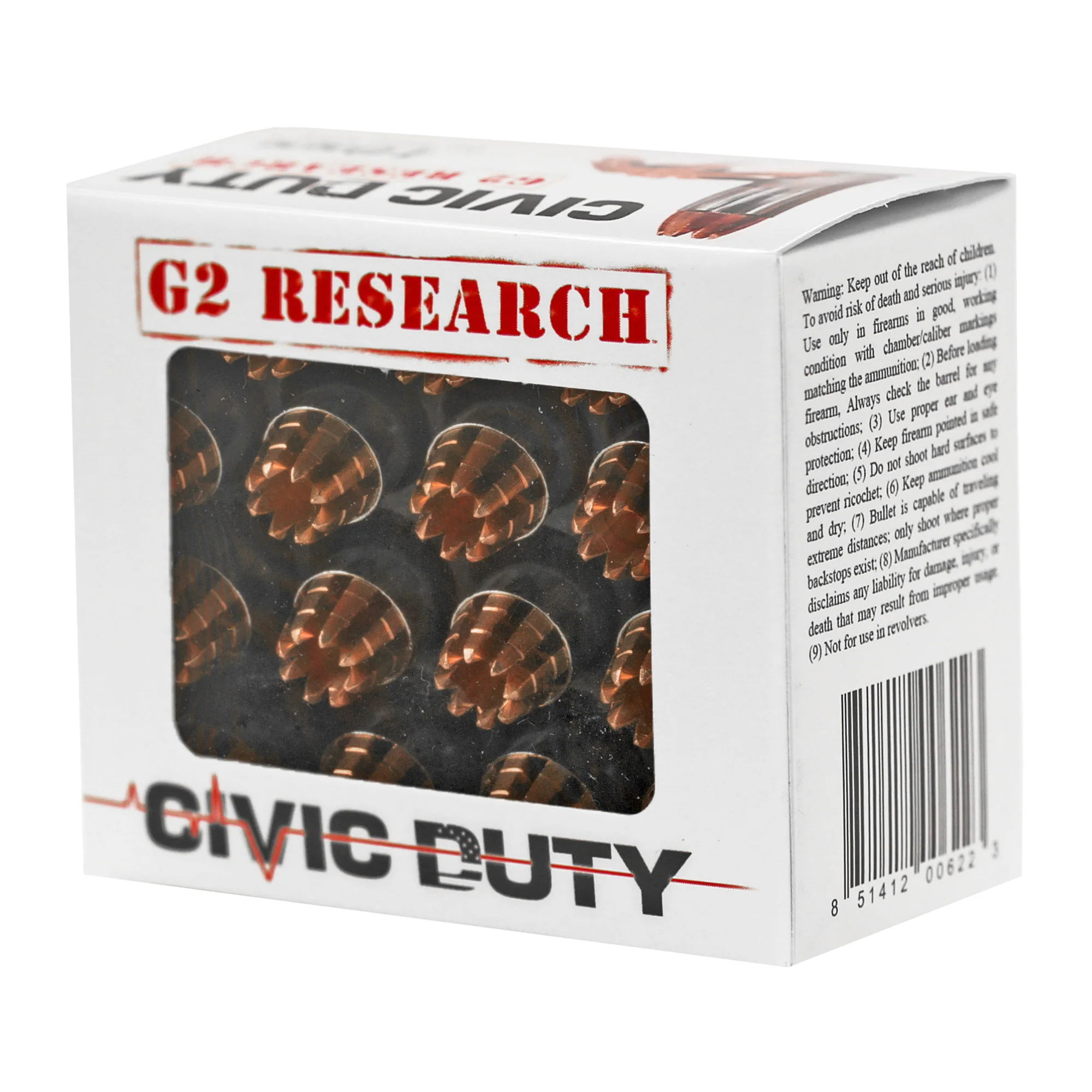 G2 Research Civic Duty 10mm Auto 122 Grain Solid Copper Lead-Free Self Defense Ammo 20 Rounds G00622 - Image 3