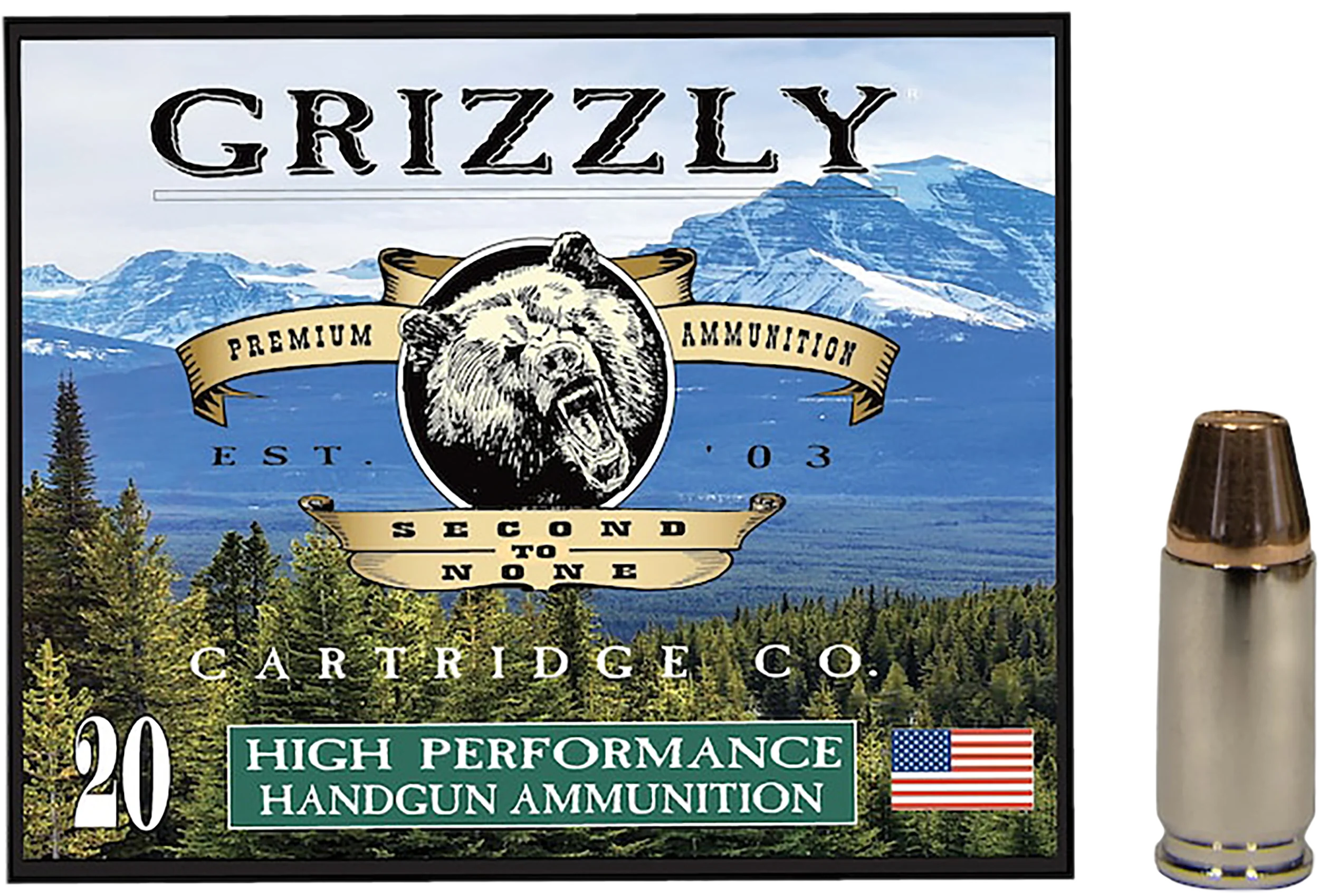 GRIZZLY AMMO (RINTOUL) 9mm Luger +P FMJ Flat Point Handgun Ammo 20rd Box, GC9+P+3