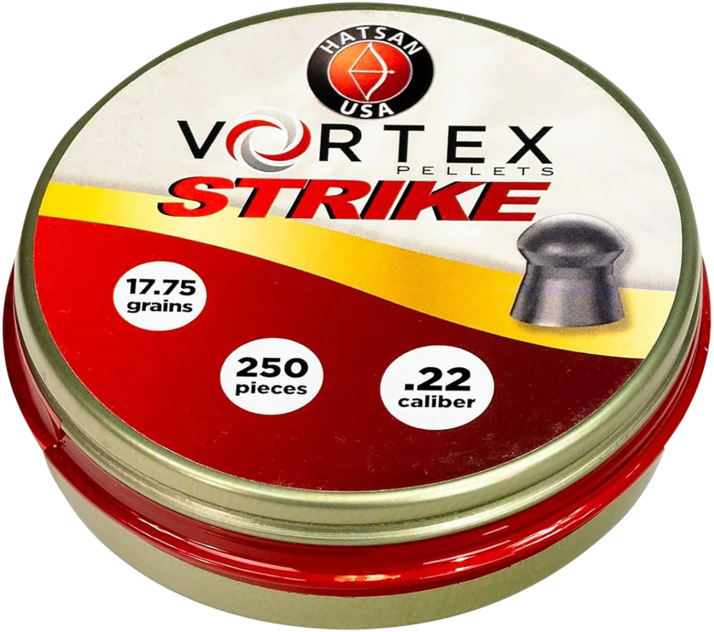 Hatsan USA Vortex Strike .22 Cal Lead Domed Air Gun Pellets, 250 Count Tin HA90641