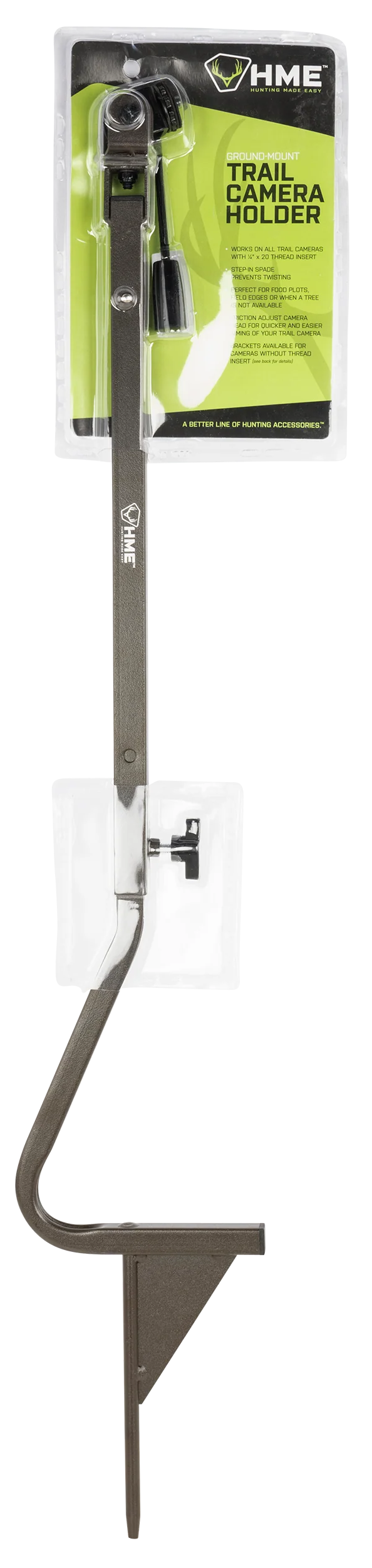 HME Ground-Mount Trail Camera Holder, 26-36 in Adjustable, 360-Degree Pan/Tilt, Brown Metal HMETCHG
