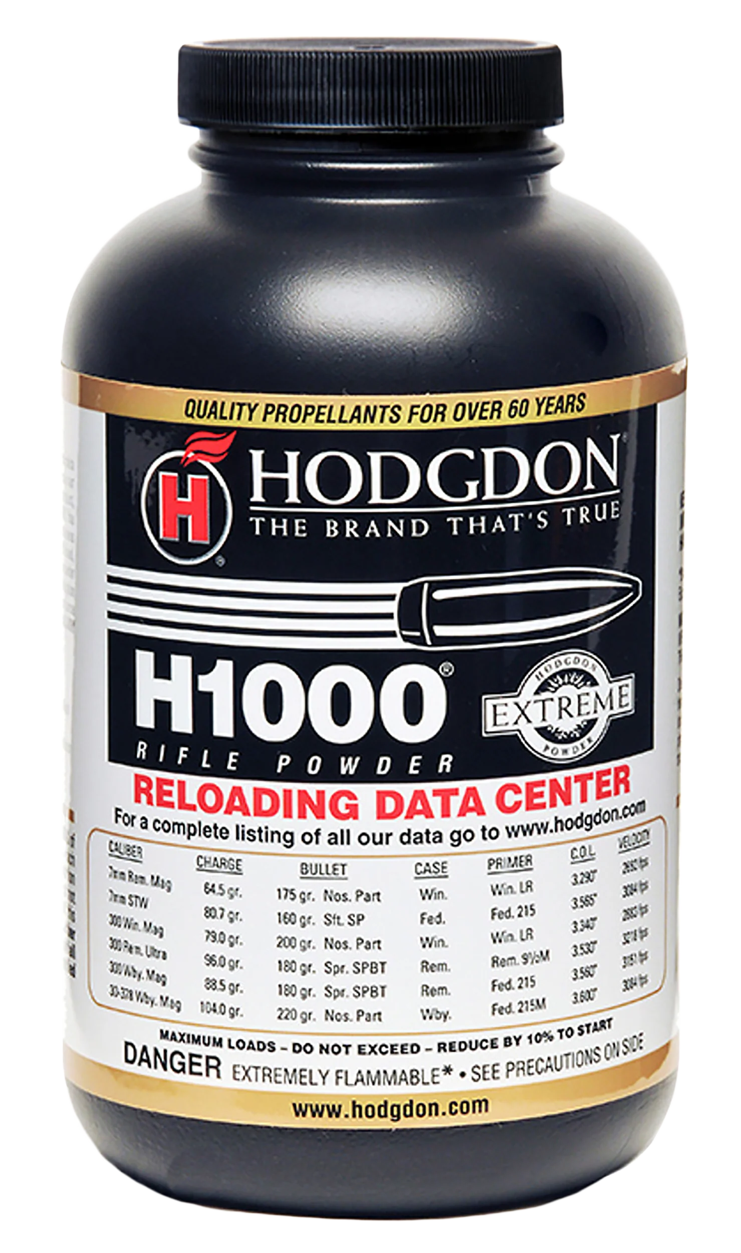 Hodgdon Extreme H1000 Smokeless Rifle Powder, Slow-Burning Extruded, 1 lb 10001