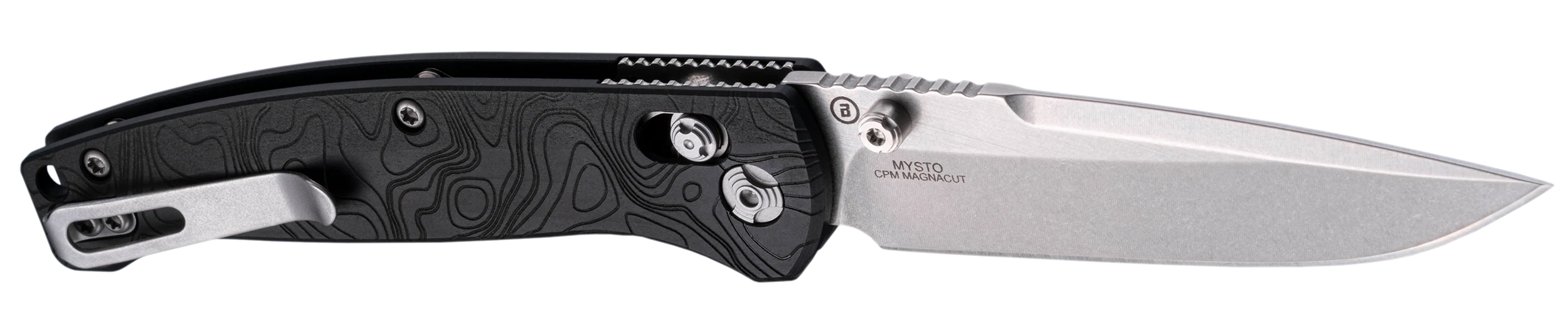 Hogue Mysto Folding Knife, 3.4 in MagnaCut Tumbled Clip Point, Black Diamond Richlite Handles — 24457