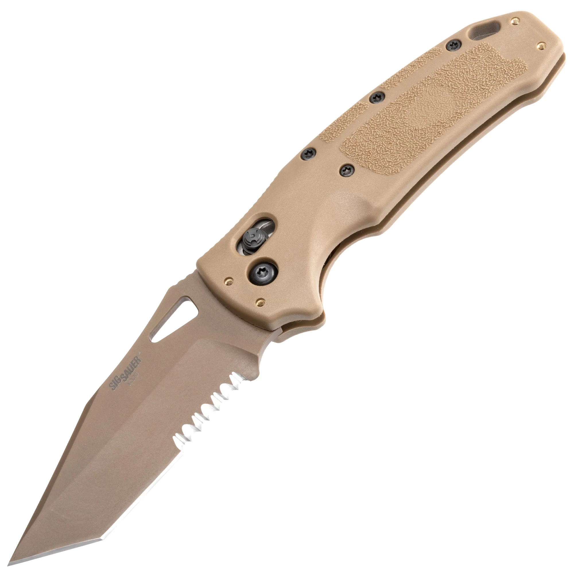 Hogue SIG K320 M17 Folding Knife, 3.5 in Tanto Serrated, ABLE Lock, Coyote Tan PVD – 36363