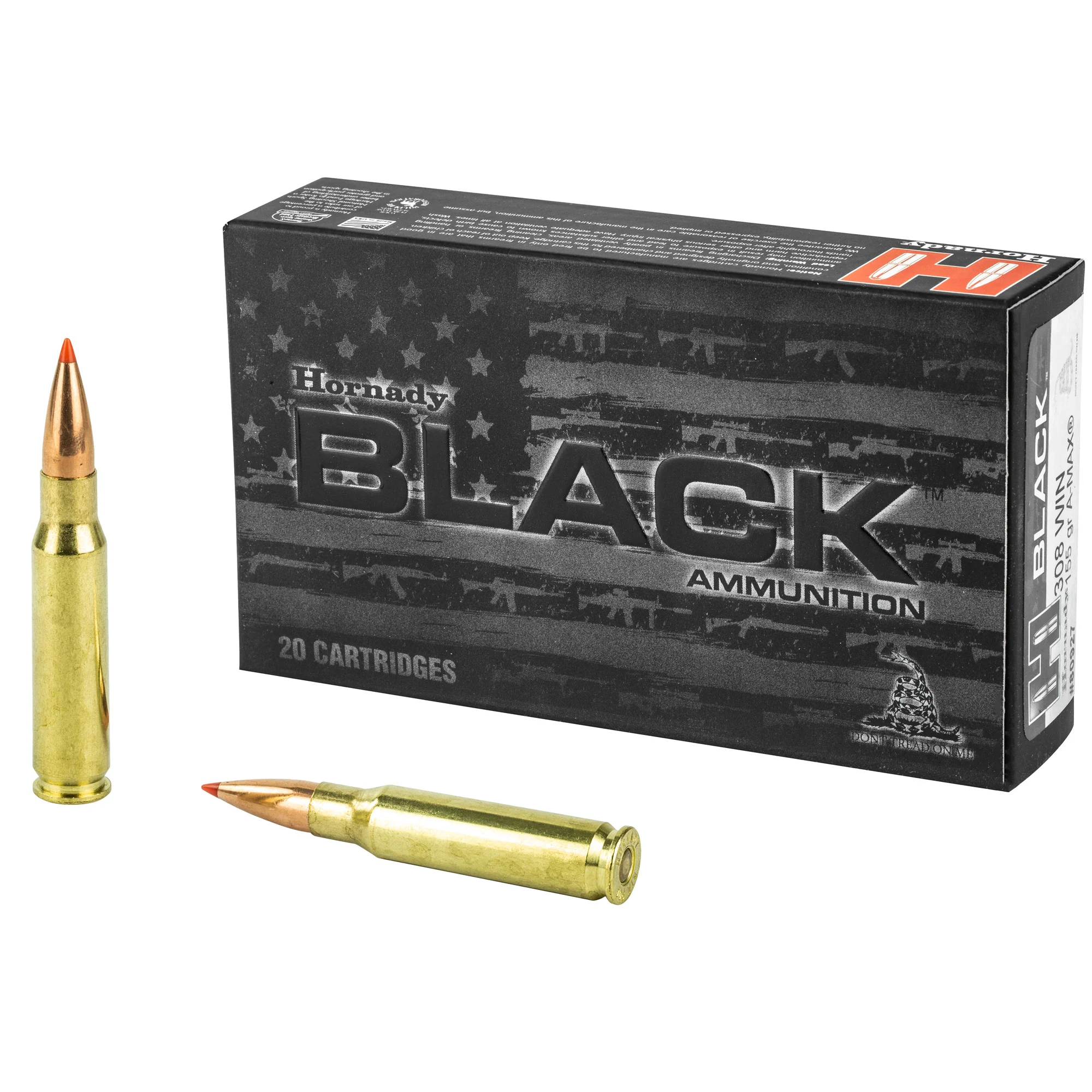 Hornady BLACK .308 Winchester 155gr A-MAX Match Polymer Tip Rifle Ammo, 20/Box 80927