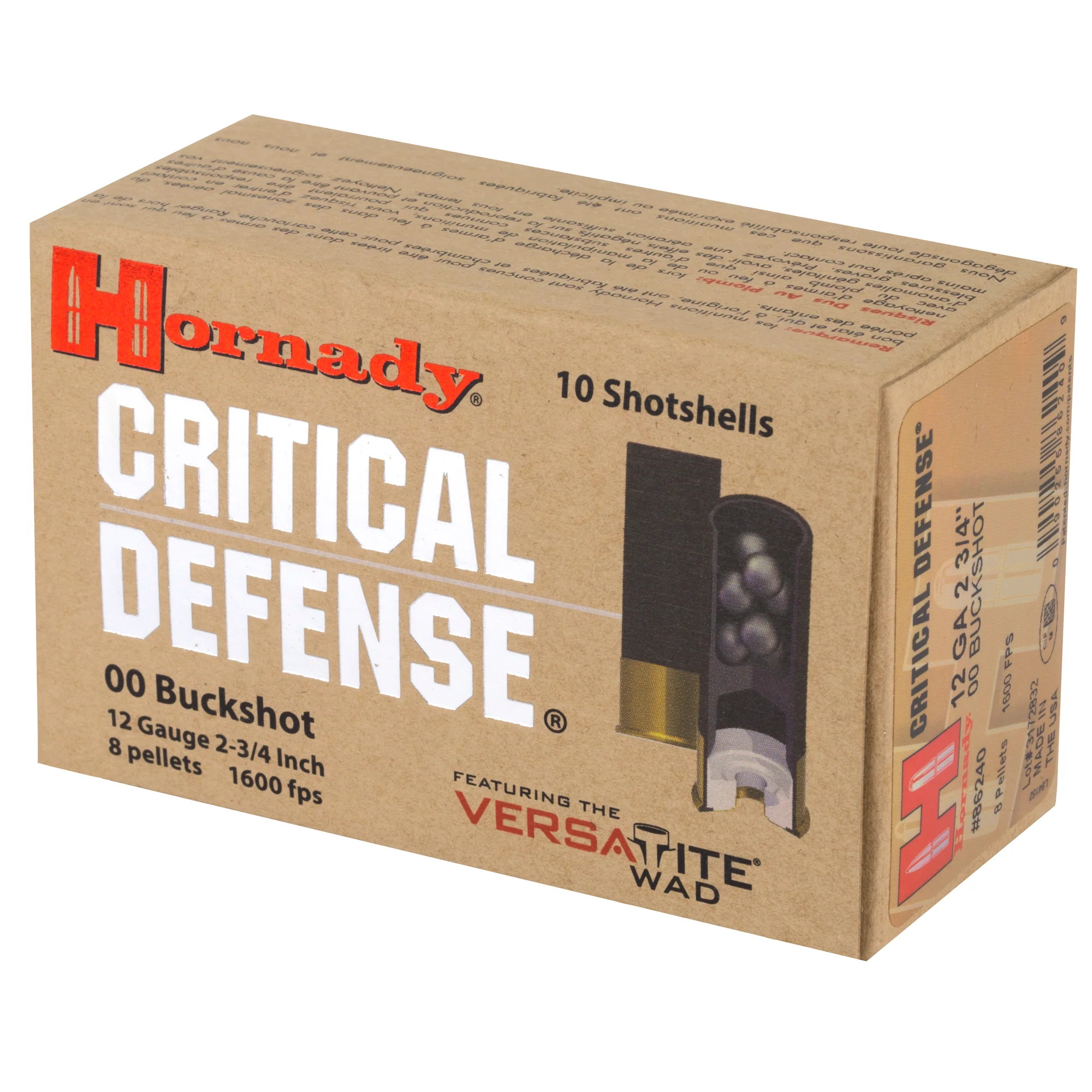 Hornady Critical Defense 12 Gauge 2-3/4in 00 Buckshot 8-Pellet 10-Round Box 86240 - Image 3