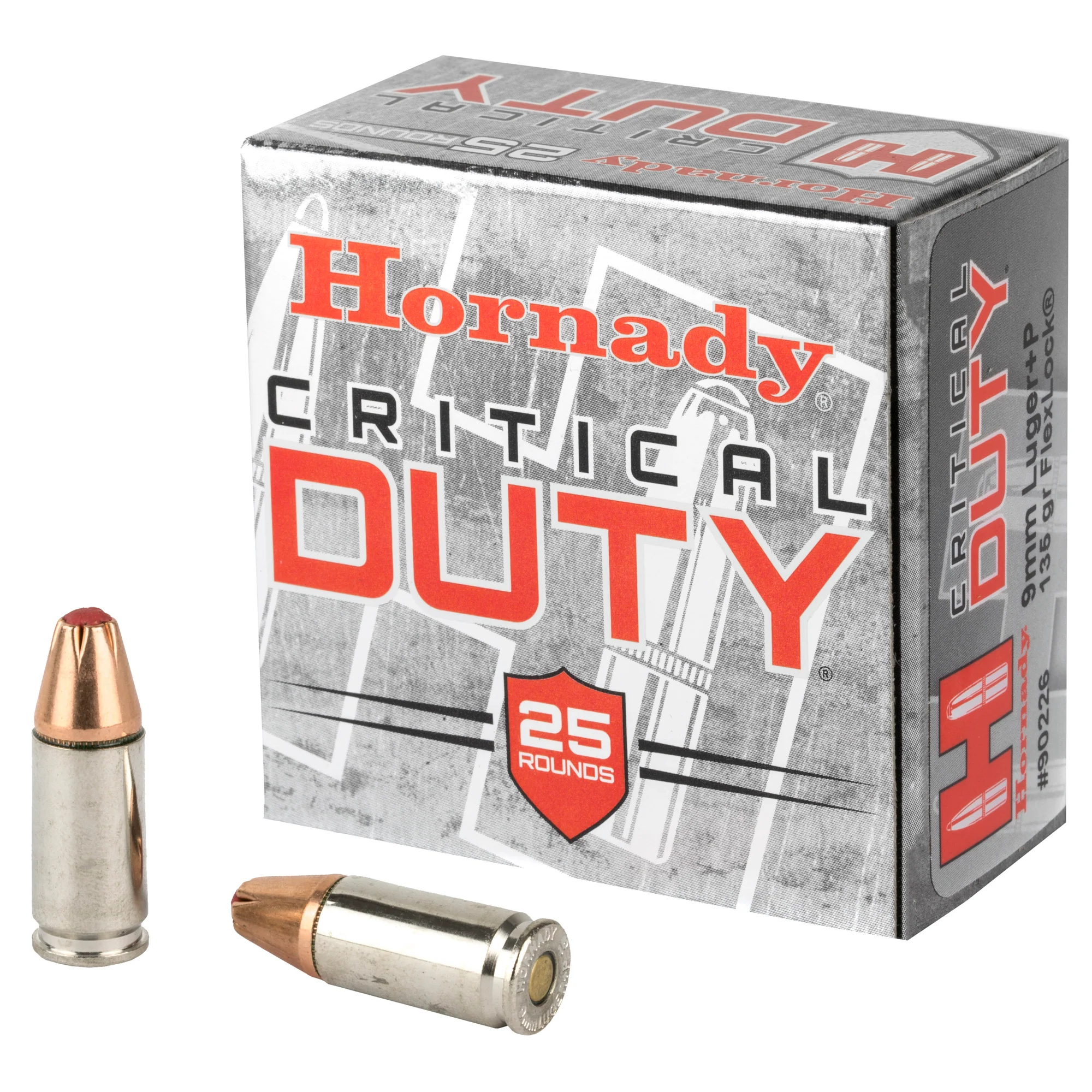Hornady Critical Duty 9mm Luger +P 135 Grain FlexLock Personal Defense Ammo 25 Rounds 90226