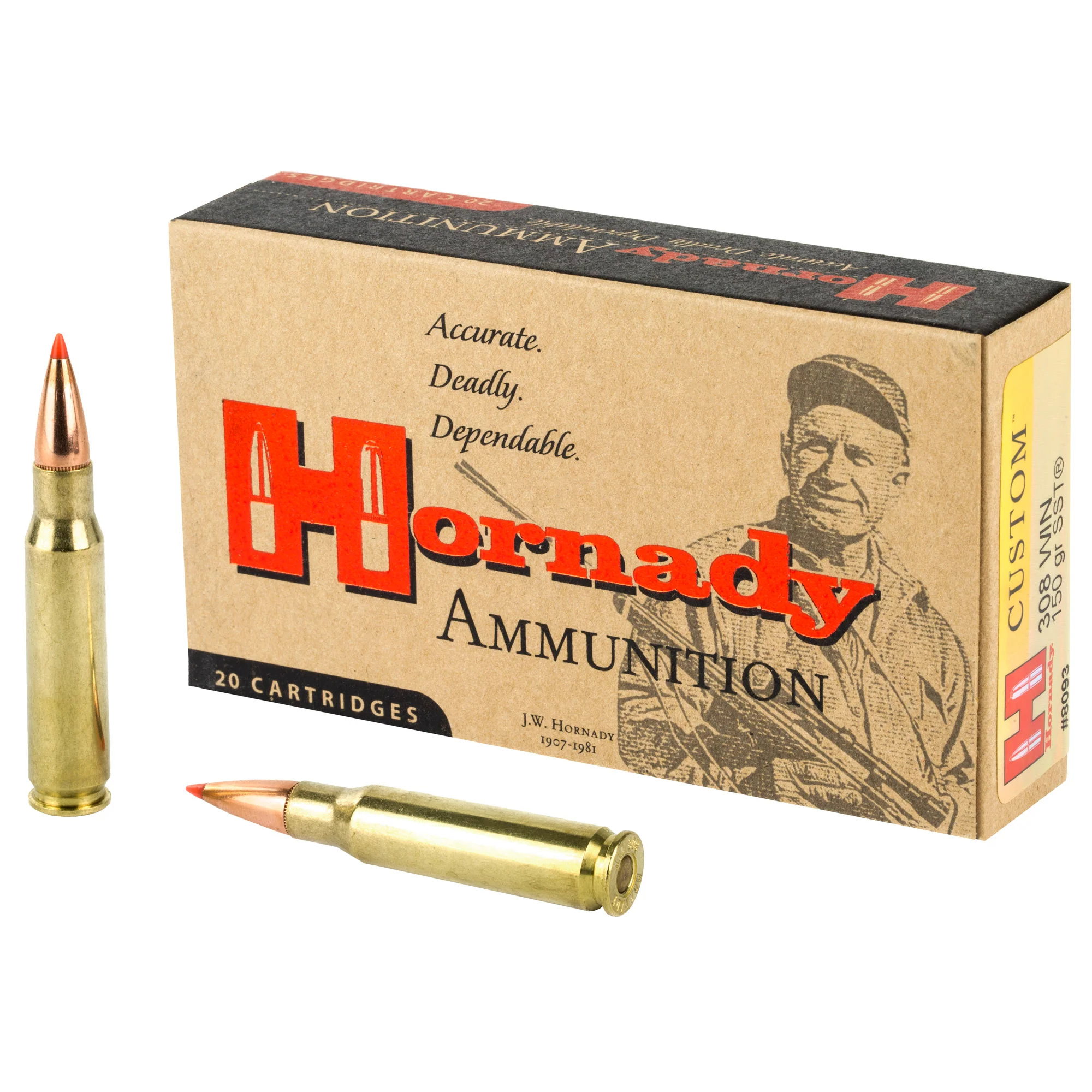 Hornady Custom .308 Winchester 150gr SST Polymer Tip Centerfire Rifle Ammo, 20rd Box 8093