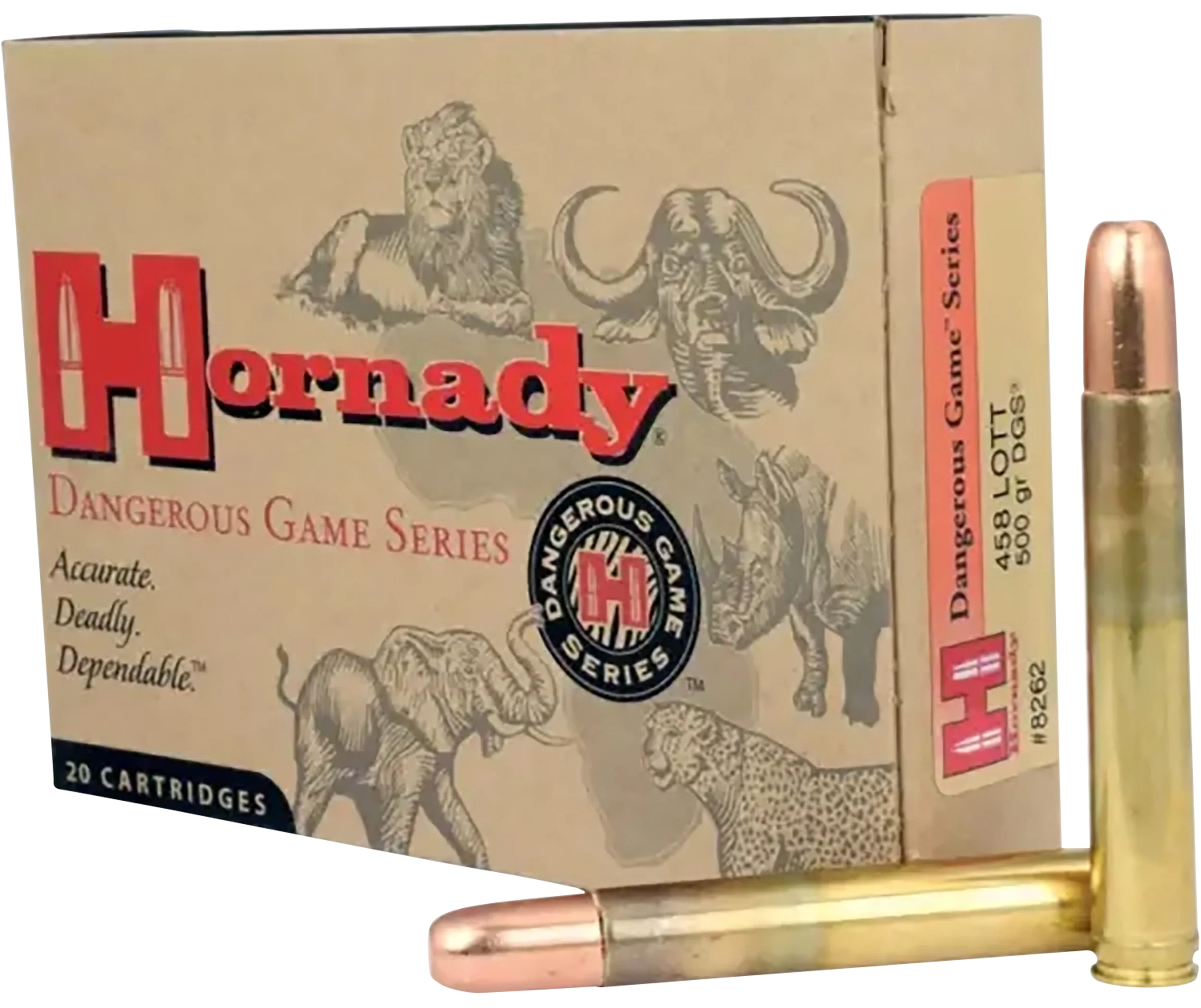 Hornady Dangerous Game .458 Lott 500gr Dangerous Game Solid (DGS) Rifle Ammo 20-Round Box 8262