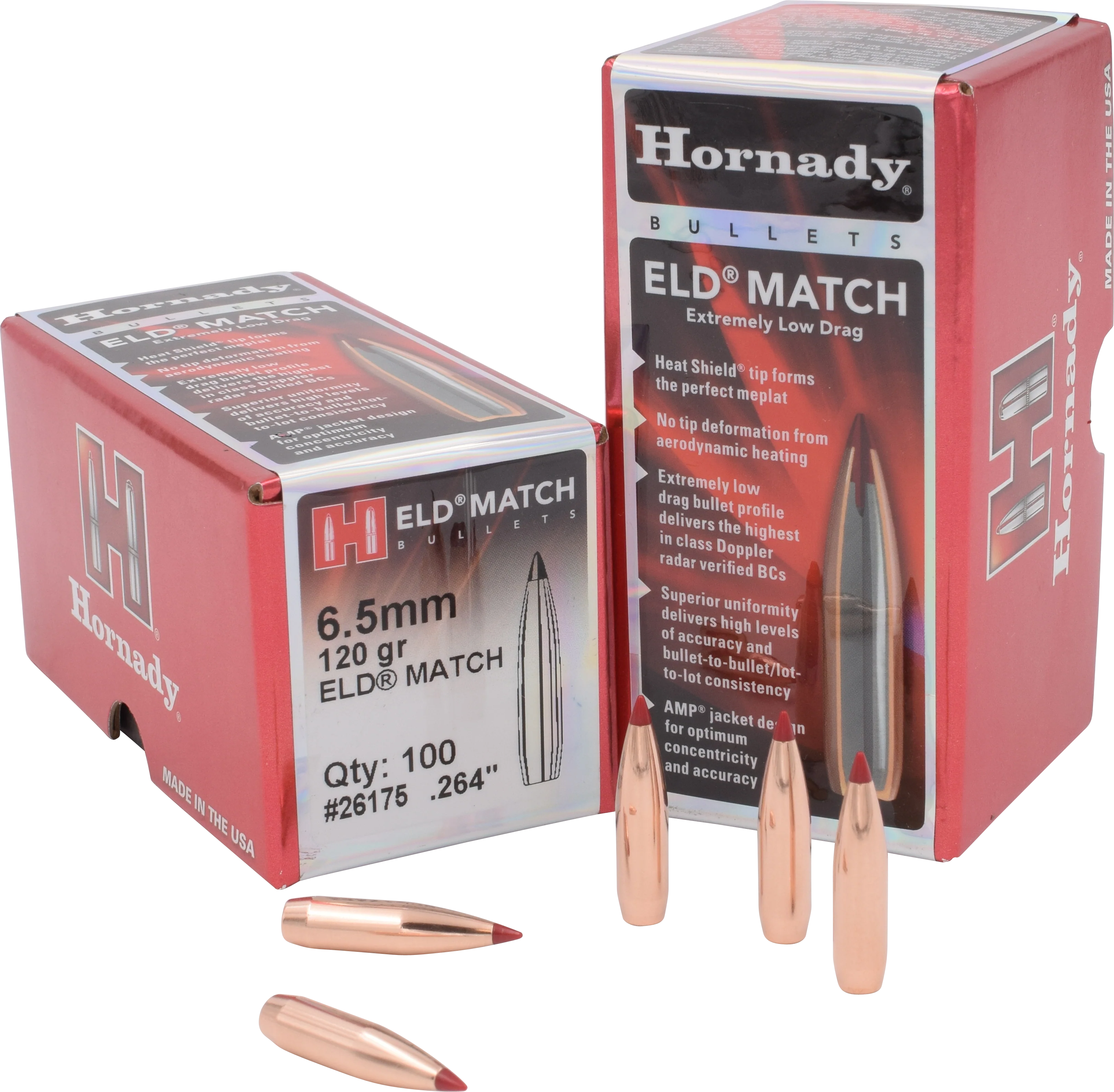 Hornady ELD Match 6.5mm .264 120gr Heat Shield Tip Boat Tail Bullets (100/Box) 26175