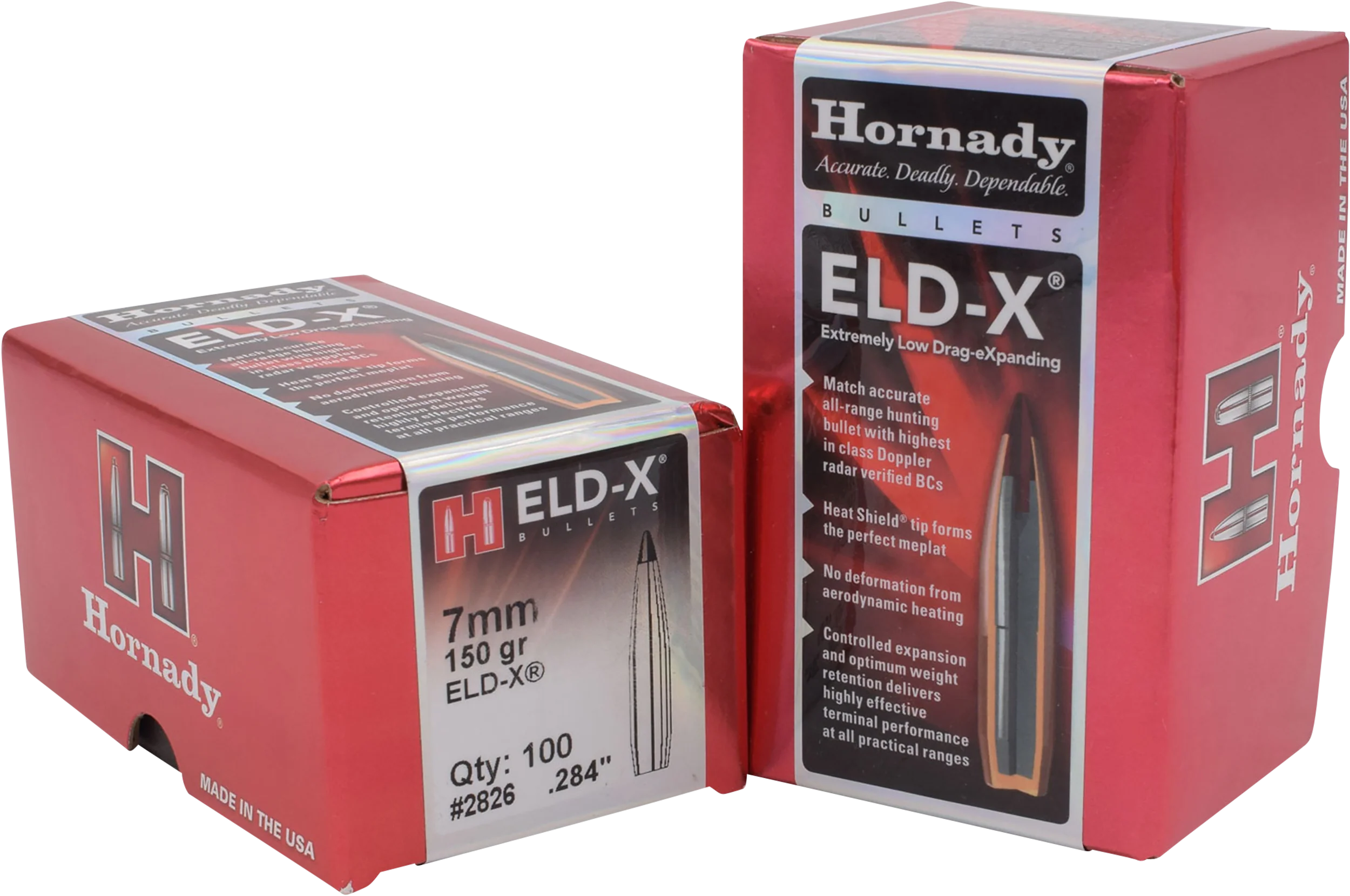 Hornady ELD-X 7mm (.284) 150gr Heat Shield Polymer Tip Boat Tail Hunting Bullets 2826