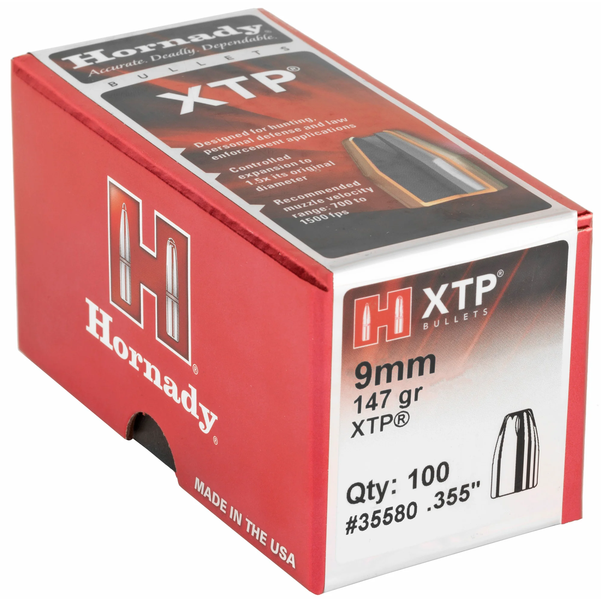 Hornady Extreme Terminal Performance XTP 9mm .355 147gr JHP Reloading Bullets 100ct 35580 - Image 2