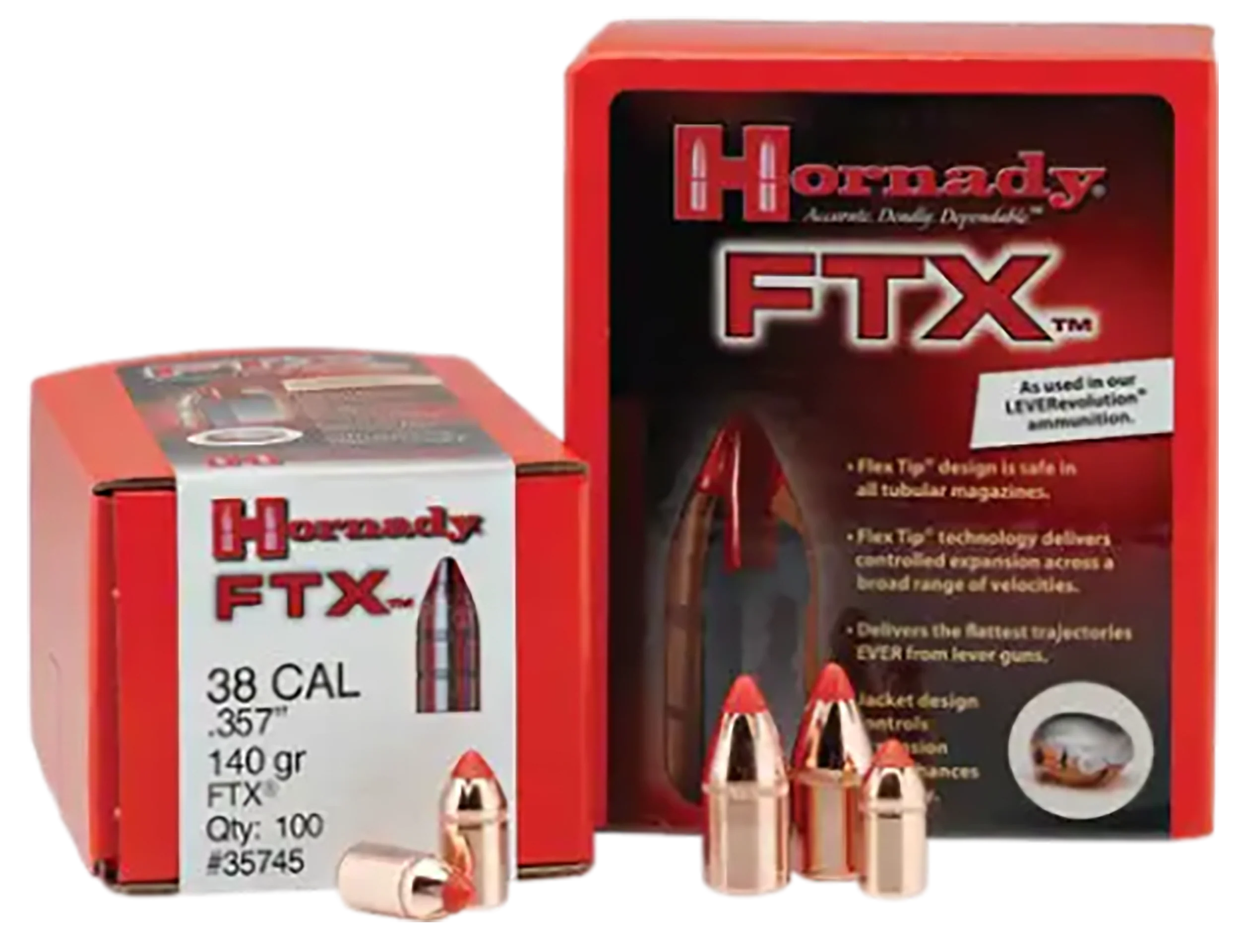 Hornady FTX Flex Tip Expanding Rifle Bullets, .35 Cal .358 200gr, InterLock, 100/Box 35105