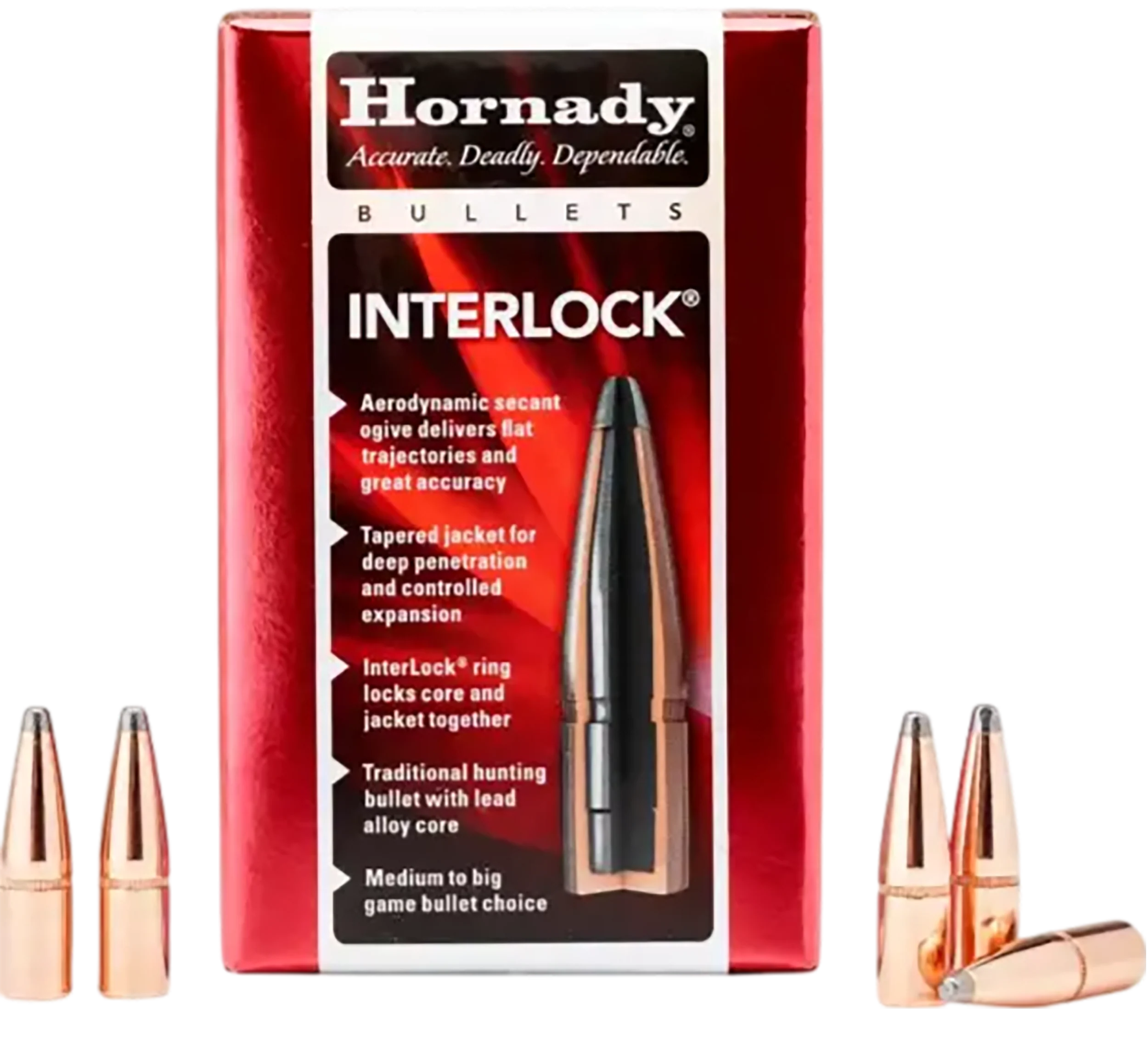 Hornady InterLock .30 Cal (.308) 165gr Soft Point Rifle Bullets 100/Box 3040