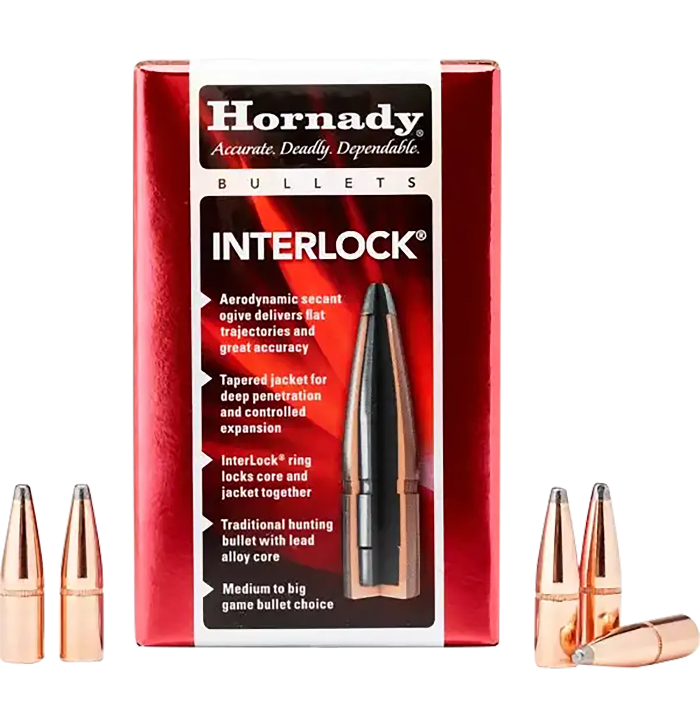 Hornady InterLock .35 Cal .358 200gr Round Nose Reloading Bullets, 100/Box - 3515