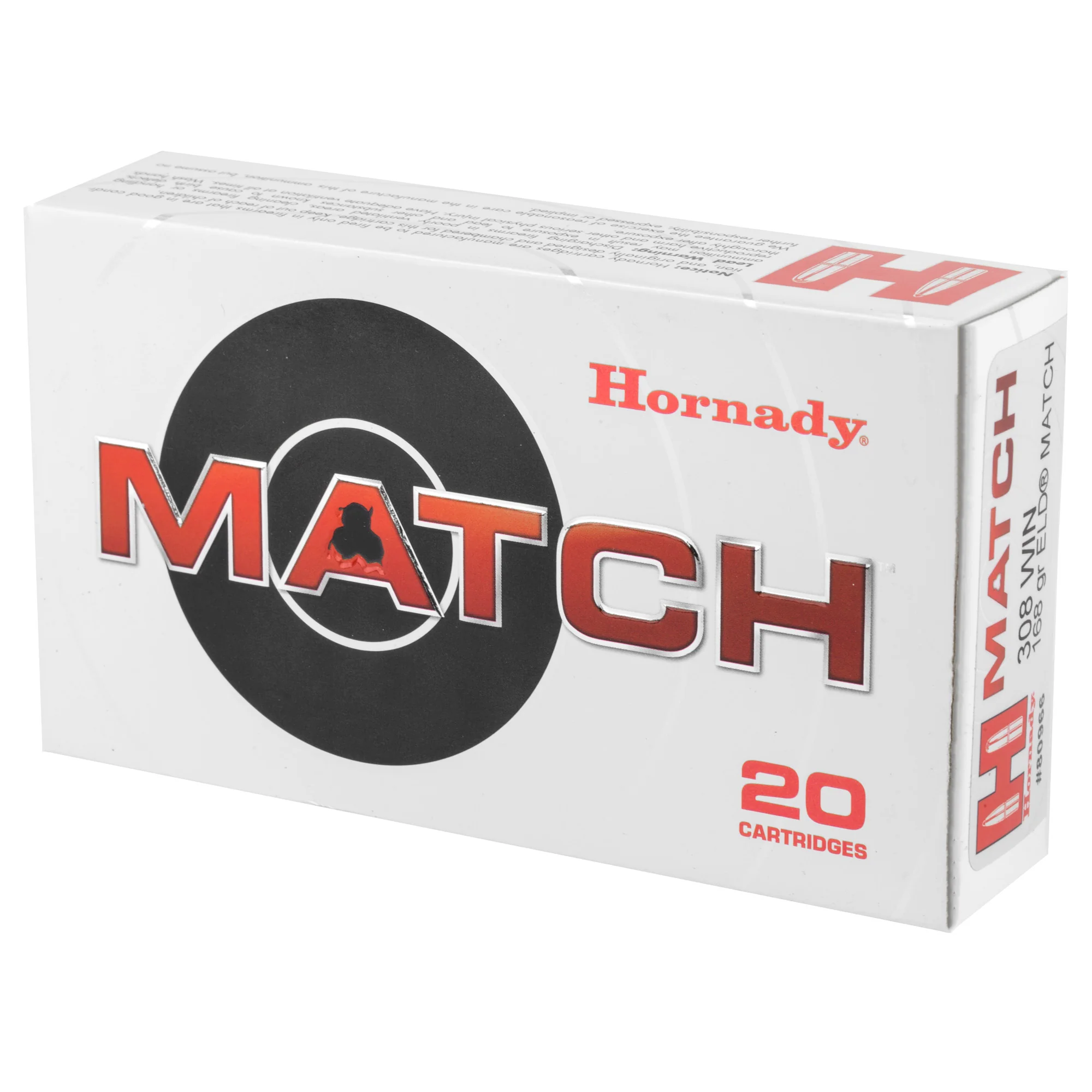 Hornady Match .308 Winchester 168gr ELD Match Rifle Ammunition 20-Round Box 80966 - Image 3