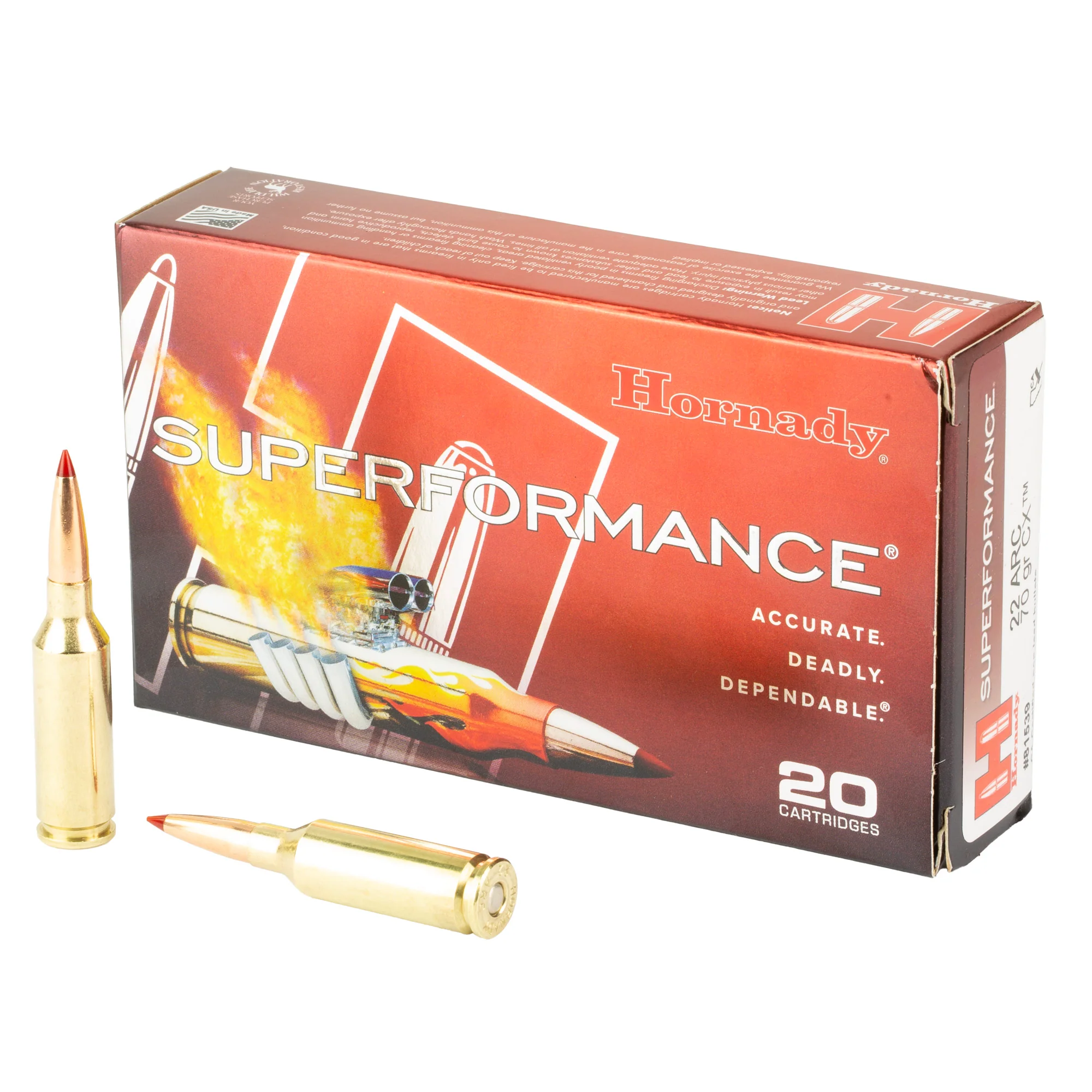 Hornady Superformance 22 ARC Rifle Ammo 70gr CX Lead-Free 20-Round Box 81539