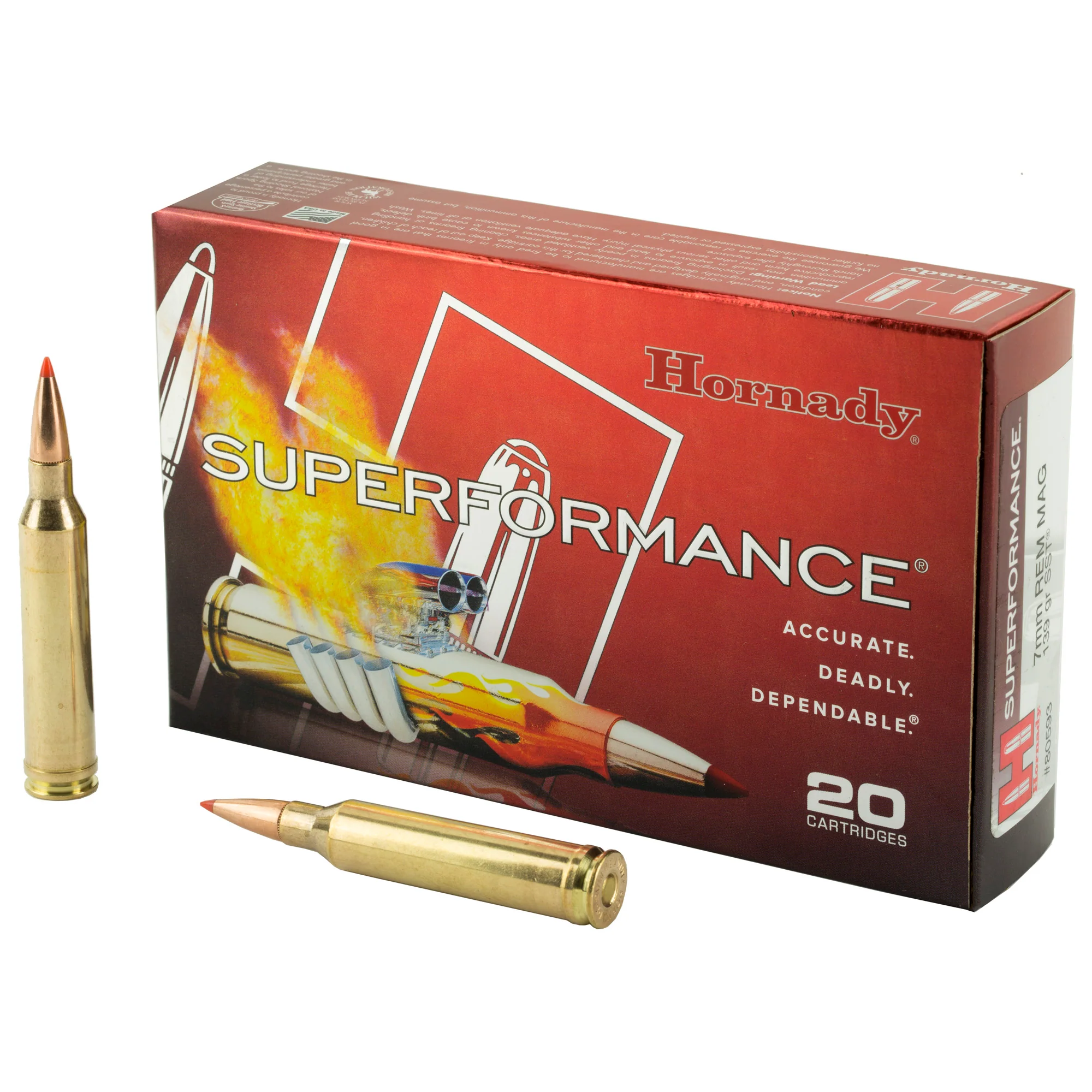 Hornady Superformance 7mm Remington Magnum 139gr SST Centerfire Rifle Ammo, 20rd Box 80593