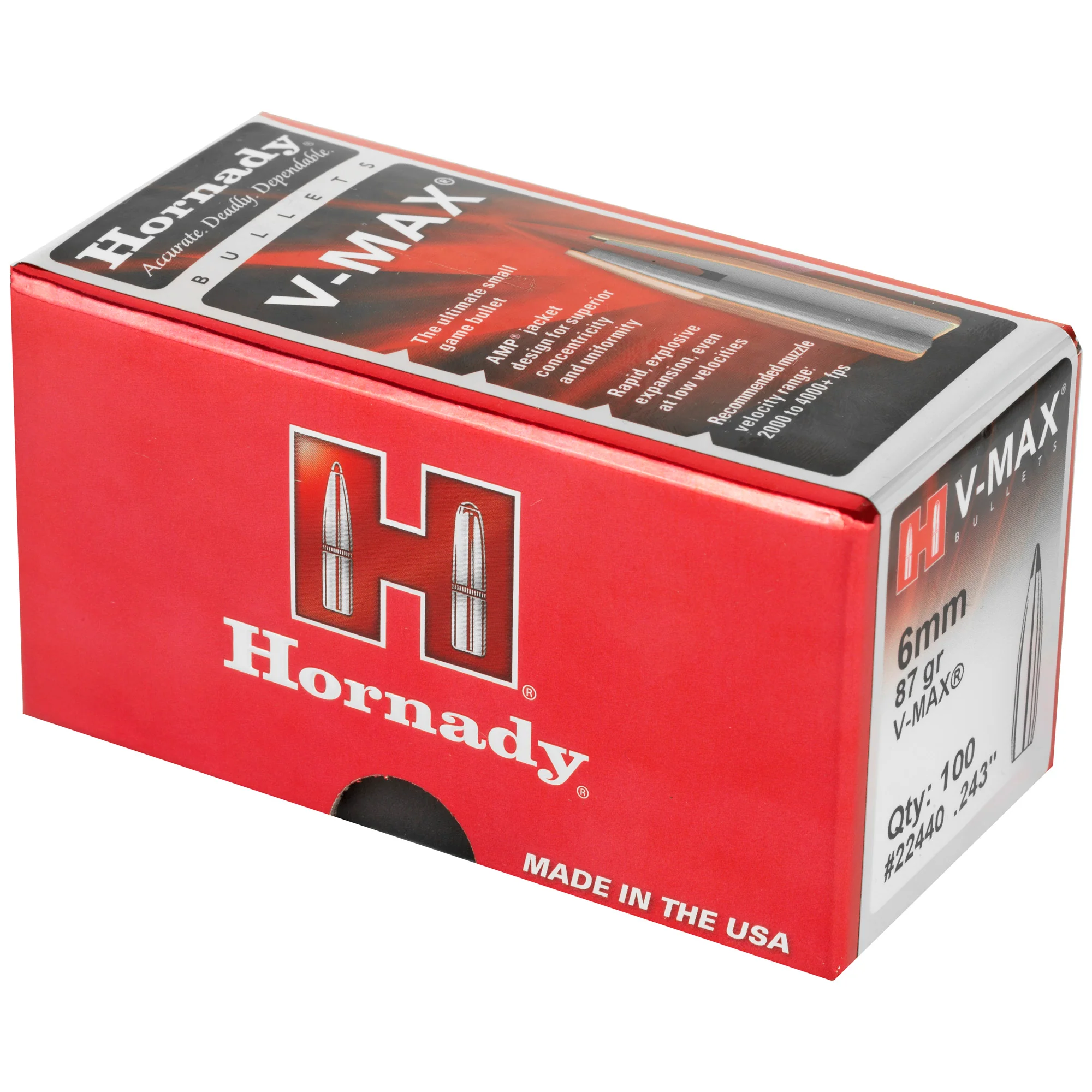 Hornady V-MAX 6mm/.243 87gr Polymer Tip Varmint Reloading Bullets, 100 Count 22440 - Image 3