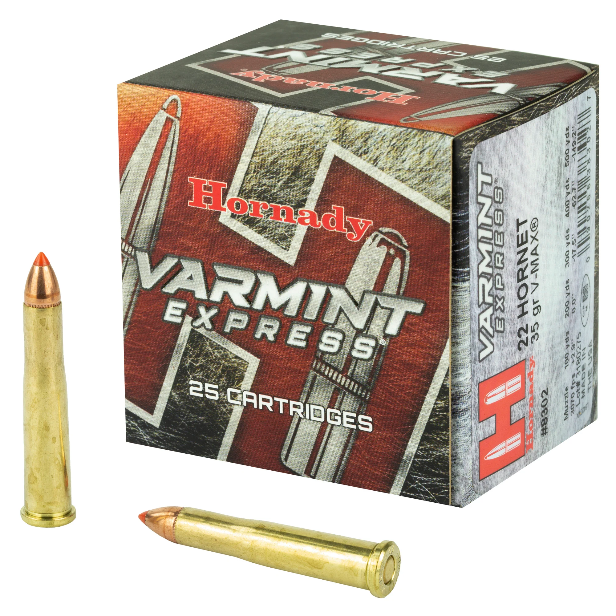 Hornady Varmint Express .22 Hornet 35gr V-MAX Centerfire Rifle Ammunition, 25 Rounds 8302
