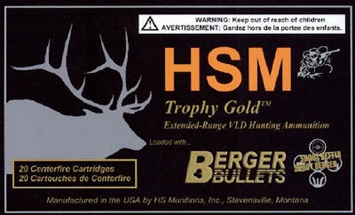 HSM Trophy Gold Extended Range 300 Winchester Short Magnum (WSM) 168gr Berger Hunting VLD Ammo 300WSM168VLD