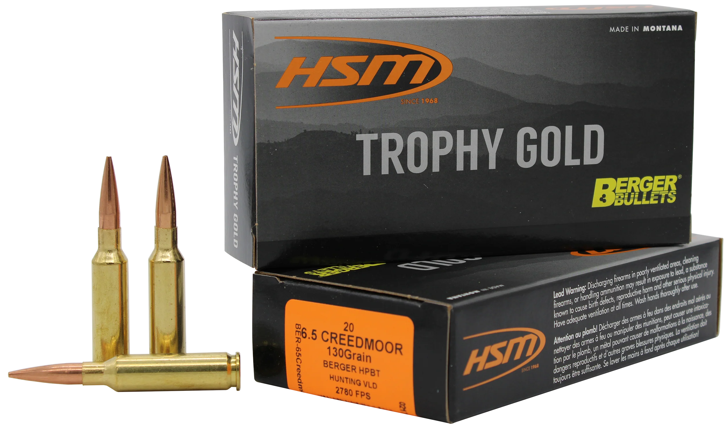 HSM Trophy Gold Extended Range 6.5 Creedmoor 130gr Berger Hunting VLD Match Ammo 65CRD130VLD