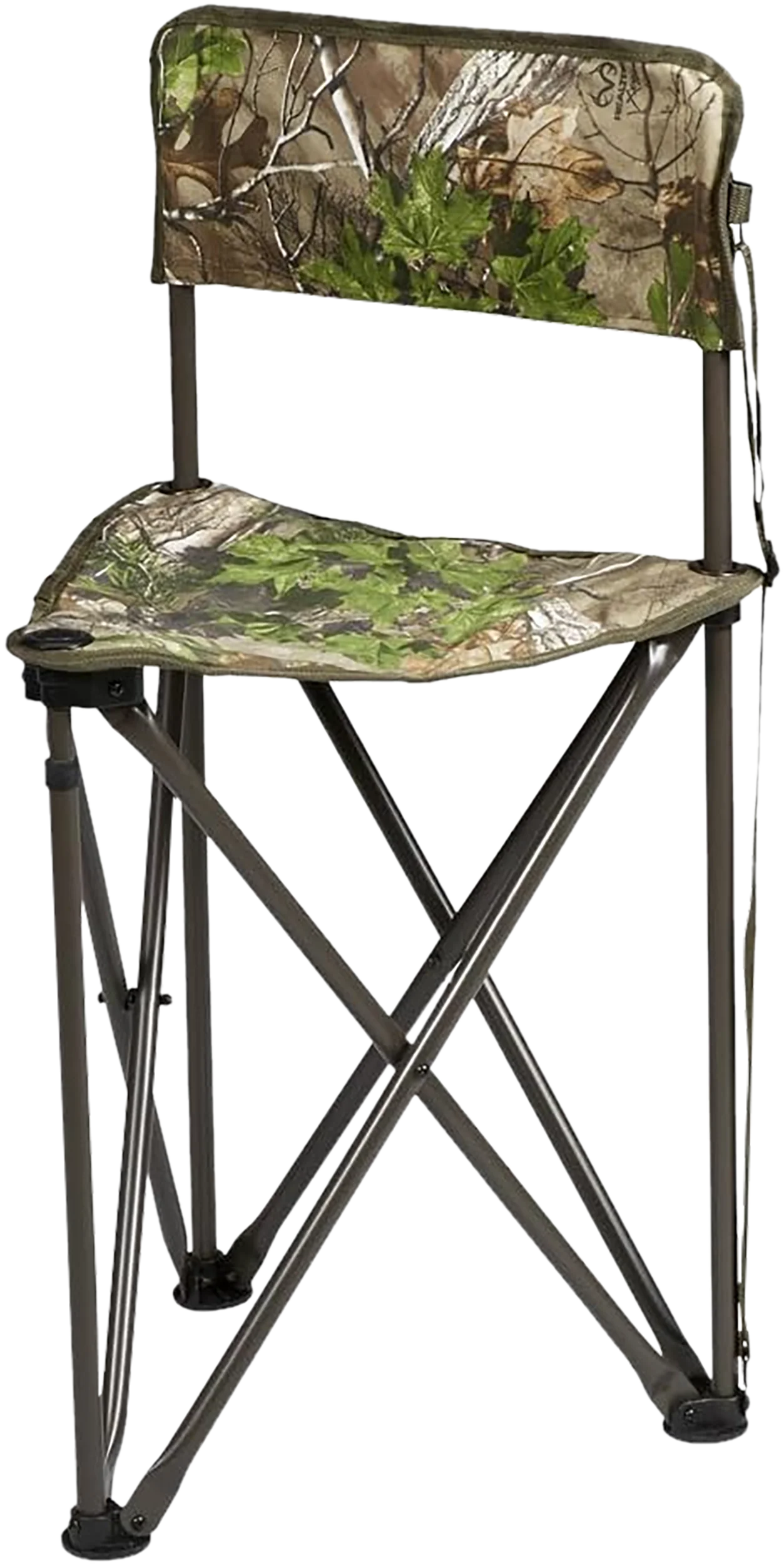 Hunters Specialties Tripod CamoChair Folding Hunting Chair with Backrest, Mossy Oak Bottomland, Steel HS1001531