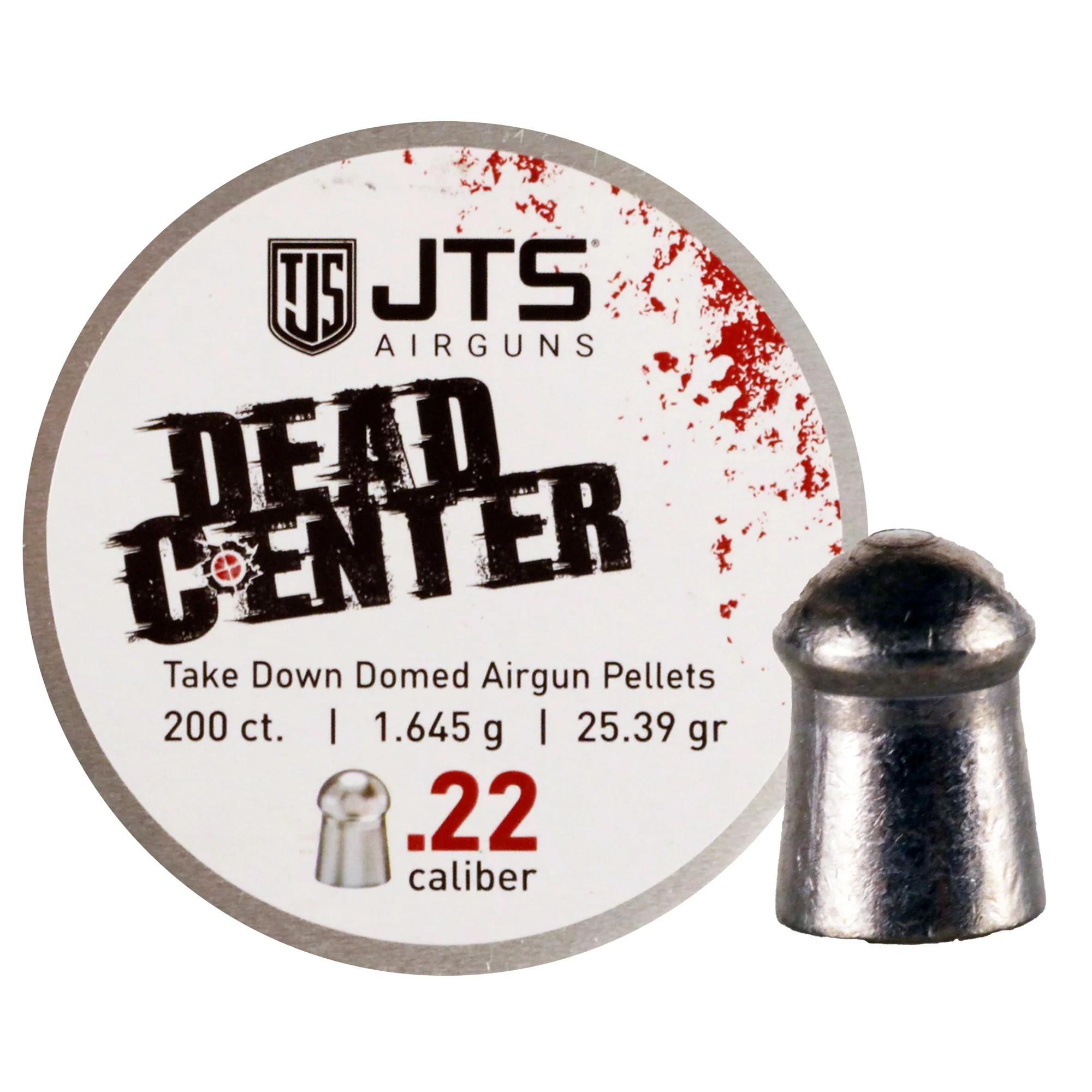 JTS Group Dead Center .22 Caliber Domed Airgun Pellets 25.39 Grain 200 Count Tin JAC113