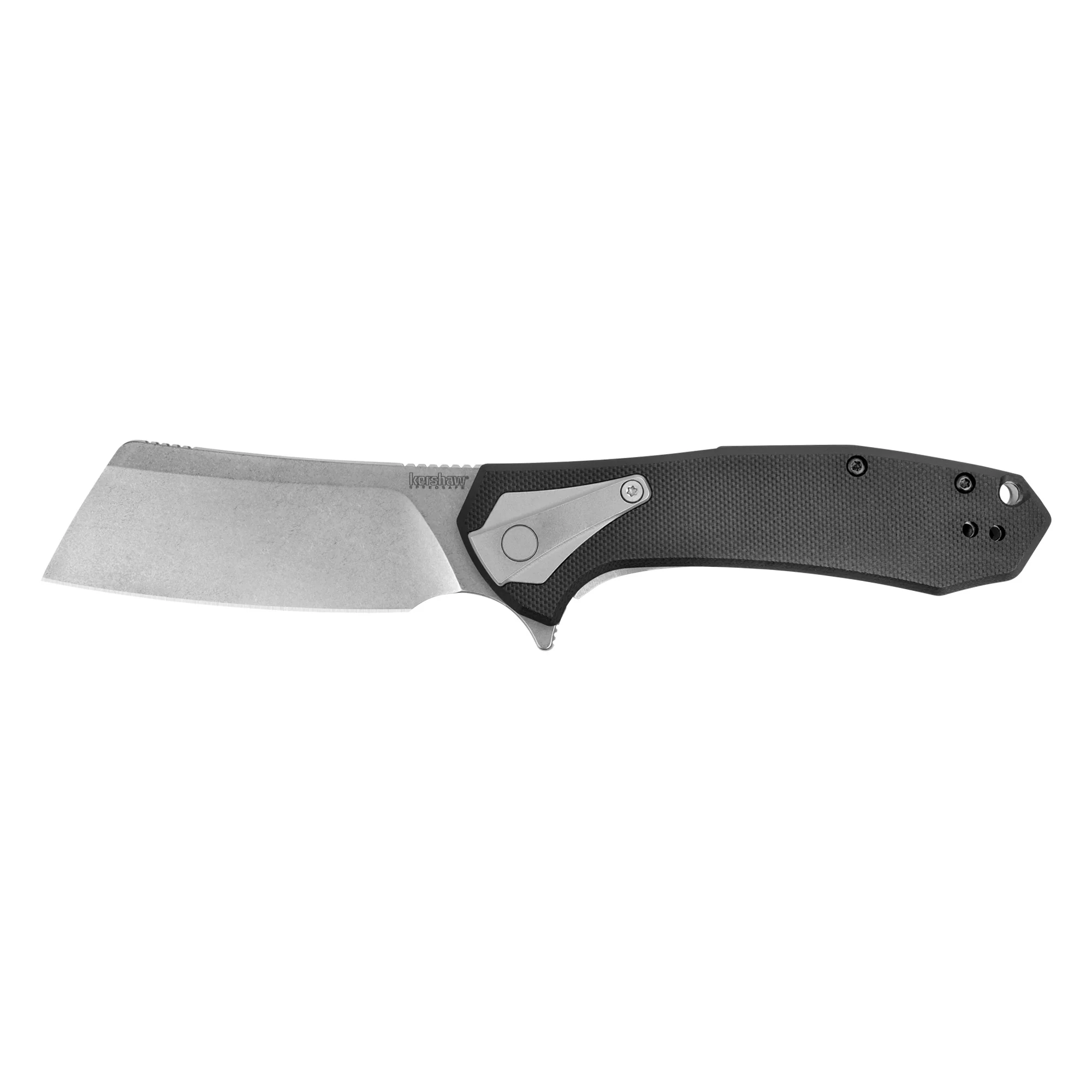 Kershaw Bracket Folding Knife, 3.4 in Stonewashed Cleaver Blade, SpeedSafe Assist, Frame Lock 3455
