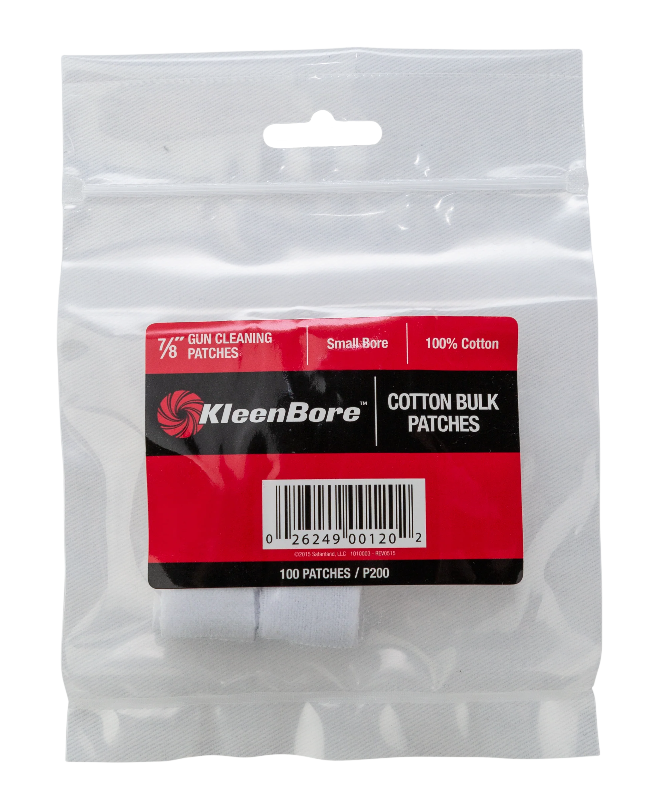 Kleen-Bore Super Shooter Cotton Cleaning Patches for Small-Bore Rifles, 7/8 in, 100 Pack, P200