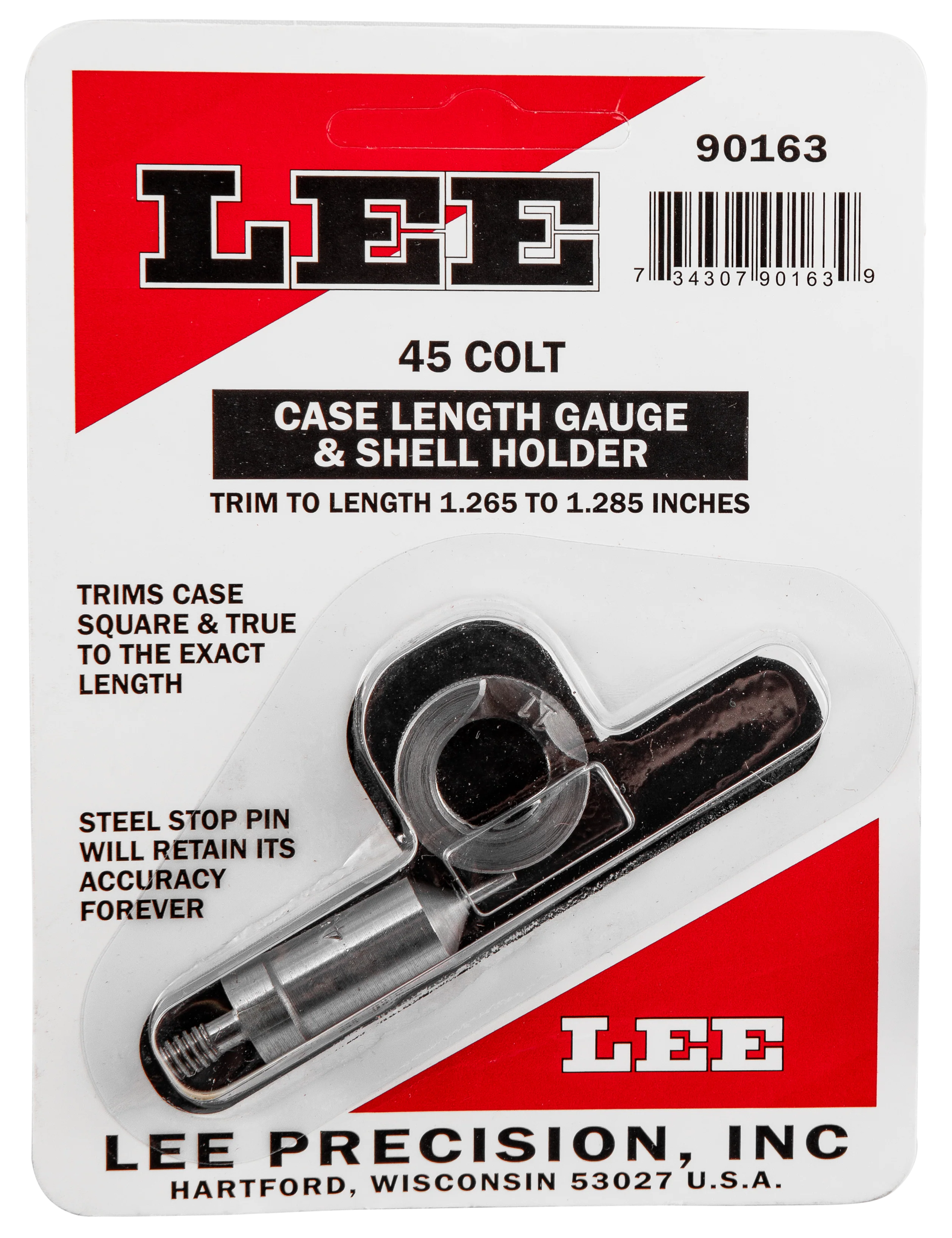 Lee .45 Colt Case Length Gauge & Shell Holder, Steel Trimming Tool for Cutter/Lock Stud 90163