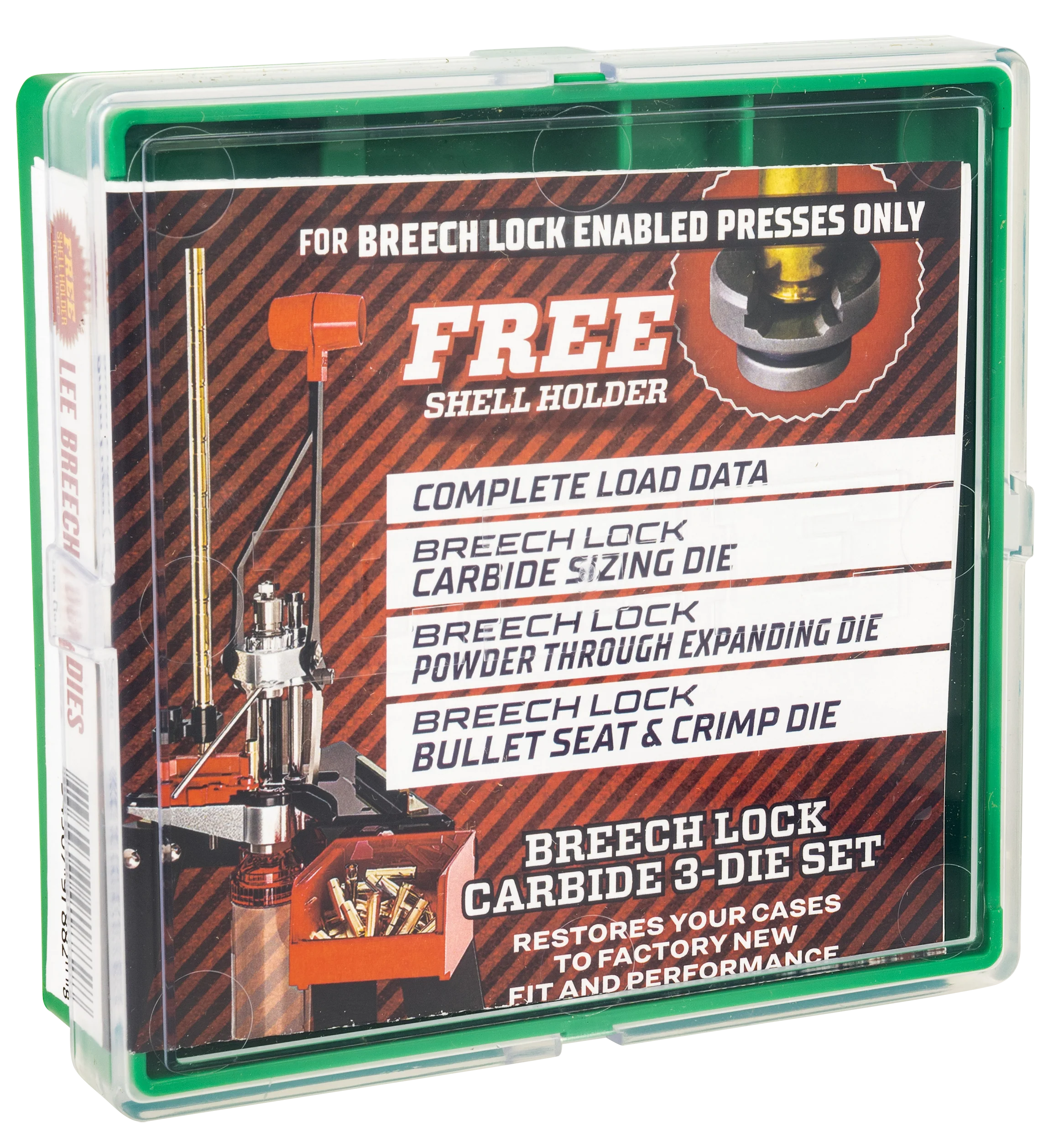 Lee Precision Breech Lock Carbide 3-Die Reloading Set for 9mm Luger with Shell Holder 91882