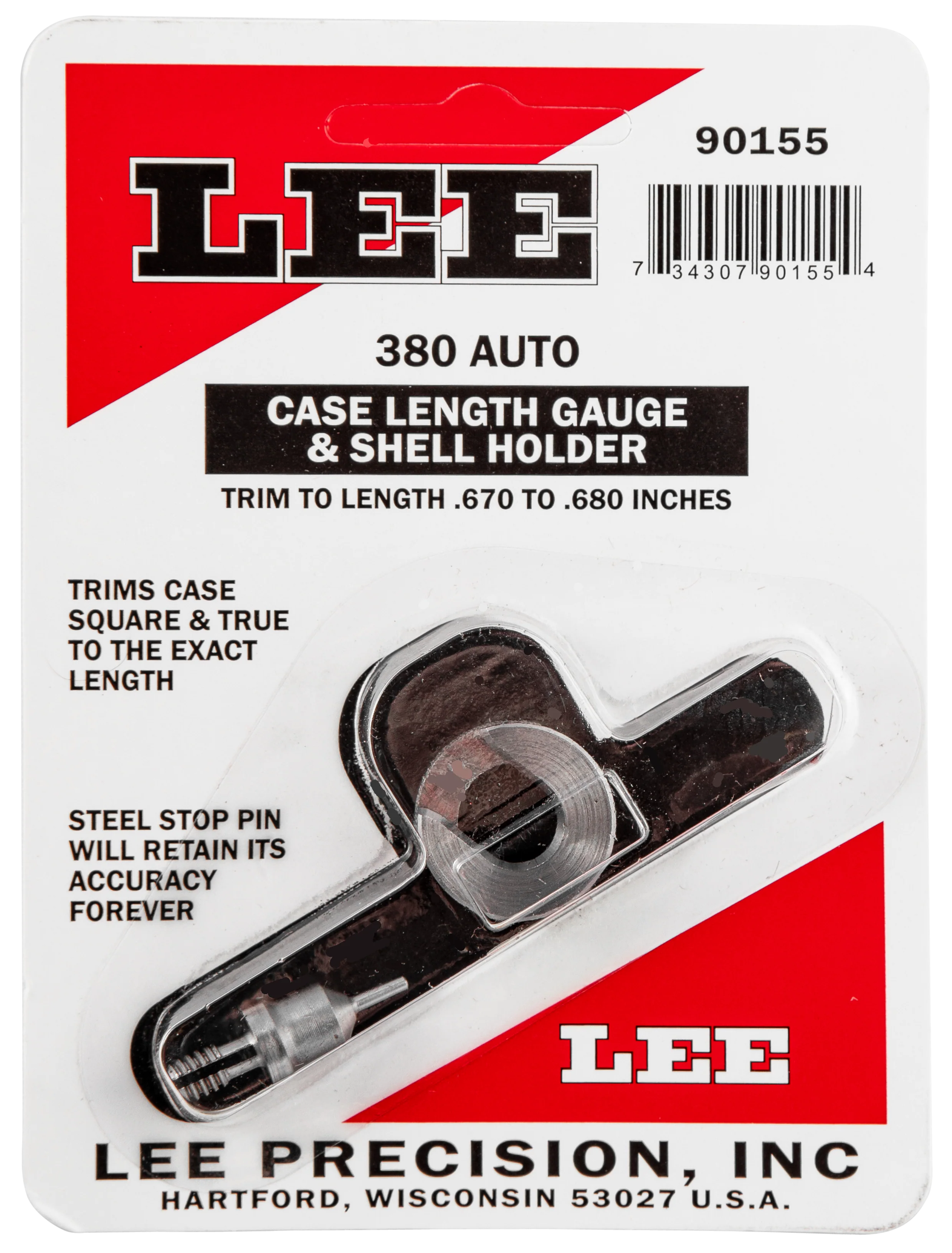 Lee Precision Case Length Gauge & Shell Holder for .380 ACP Brass Trimming and Squaring 90155