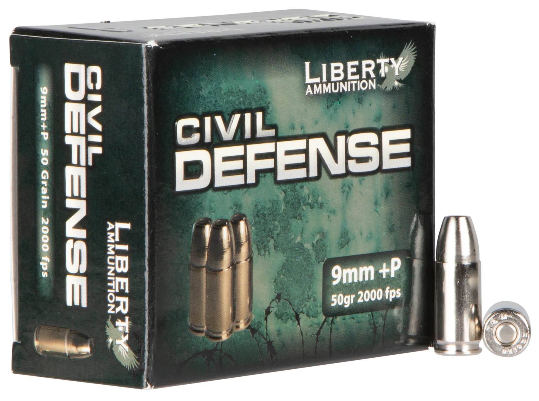 Liberty Ammunition Civil Defense 9mm Luger +P 50gr Lead-Free Fragmenting Hollow Point Ammo LACD9014