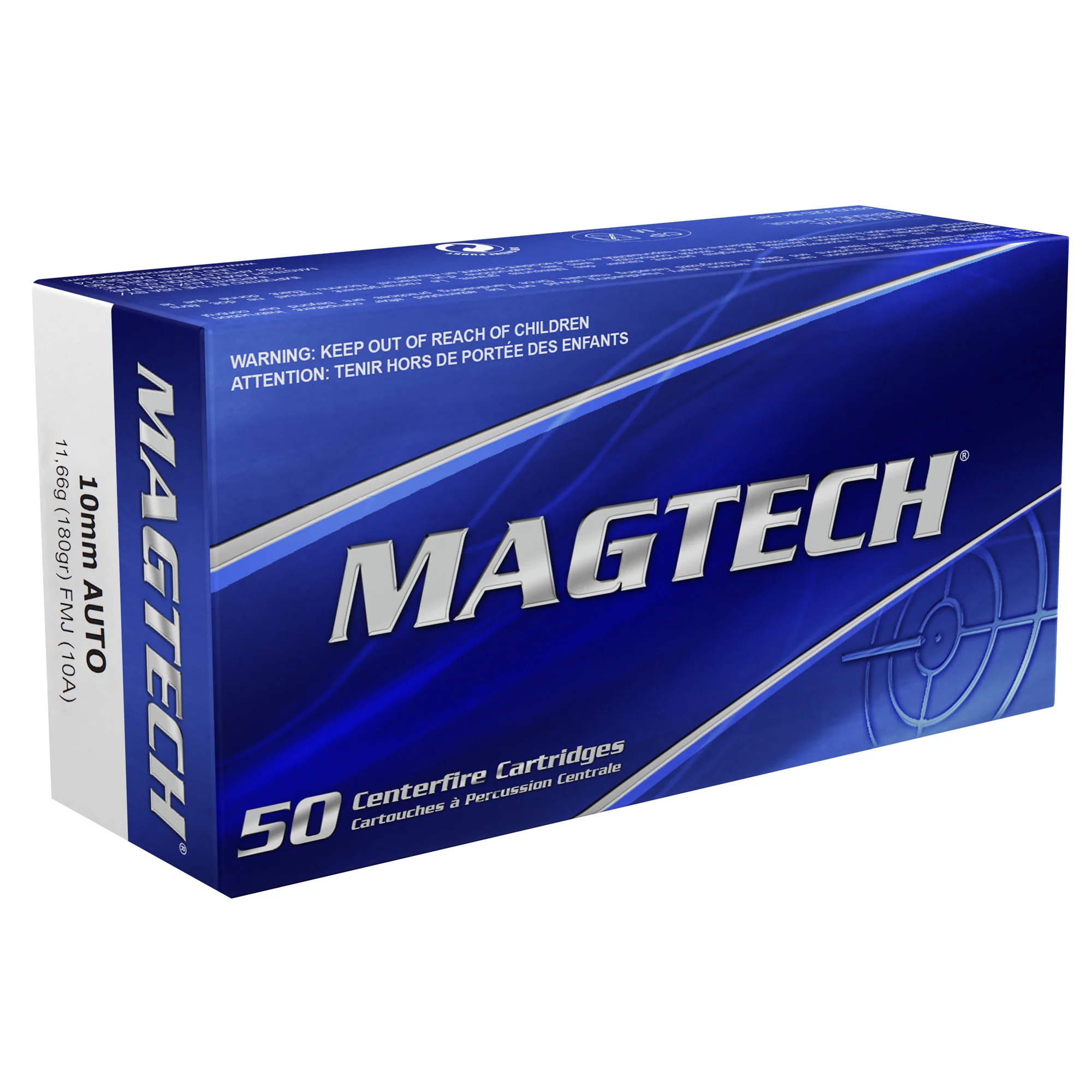 Magtech 10mm Auto 180 Grain Full Metal Jacket Range Ammo, Brass Case, 50 Rounds Box 10A