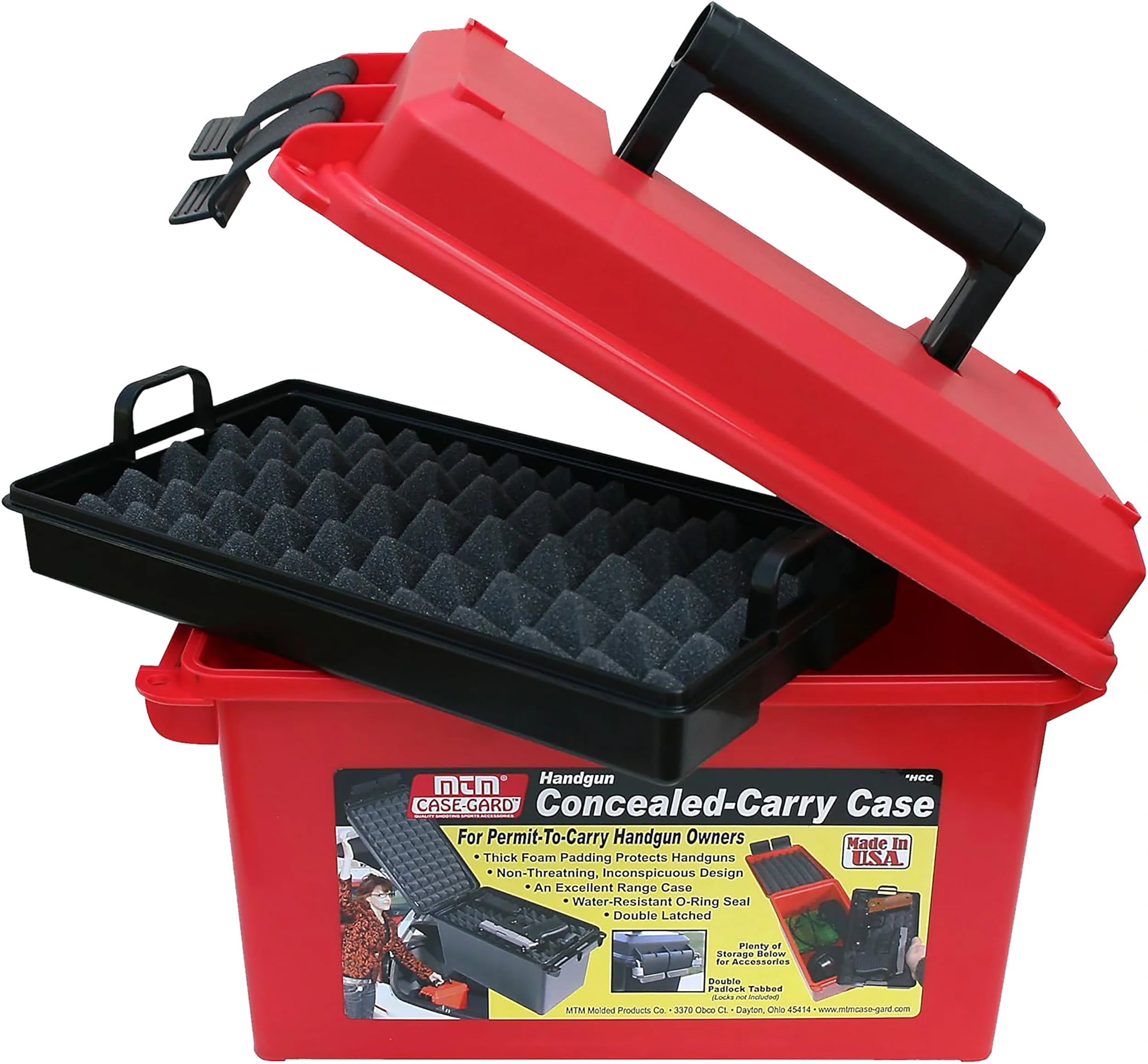 MTM Case-Gard Handgun Concealed Carry Case, Red – Double-Latched, Foam Tray, HCC30