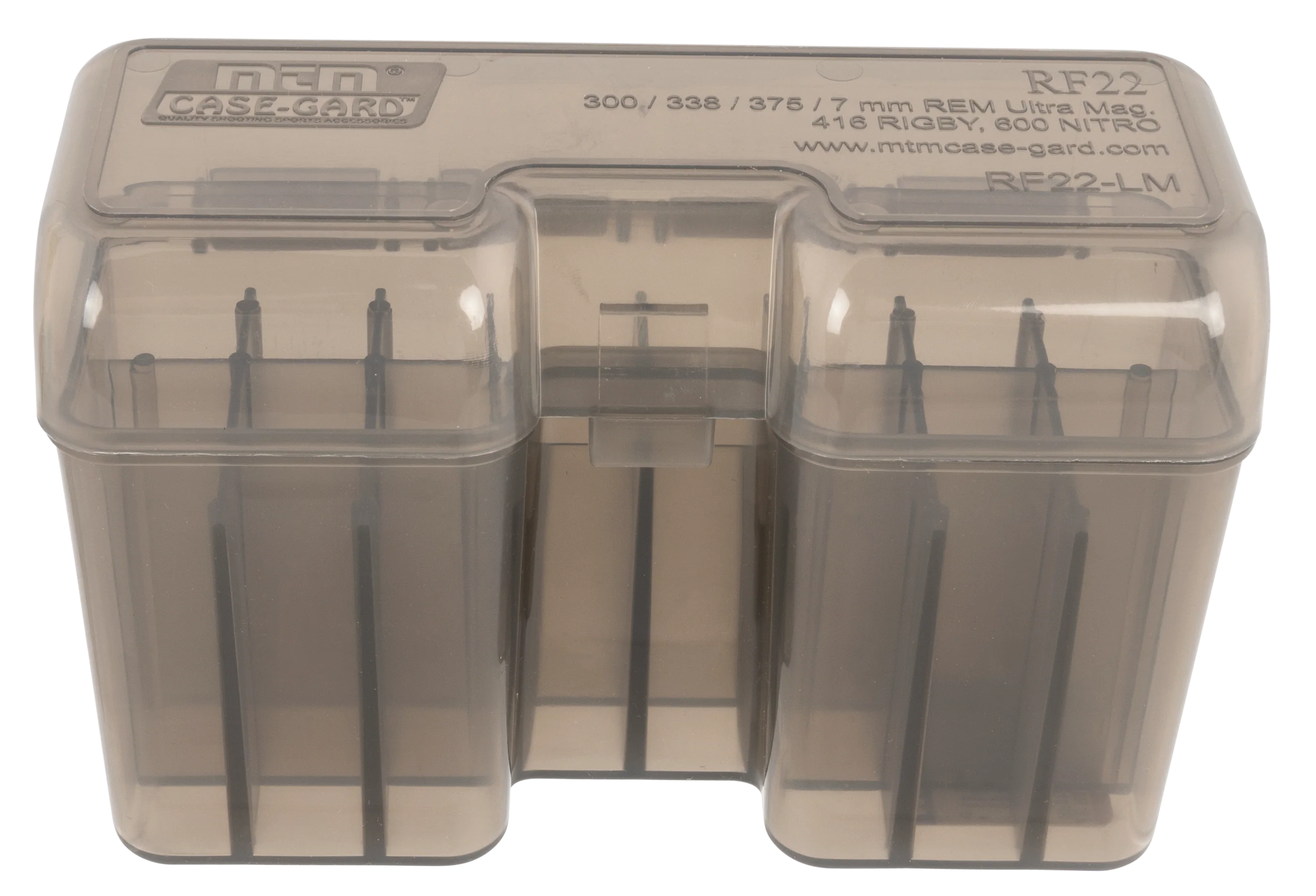 MTM Case-Gard RF-22 Flip-Top Rifle Ammo Box, Multi-Caliber, Clear Smoke Polypropylene, 22-Round RF22SM41