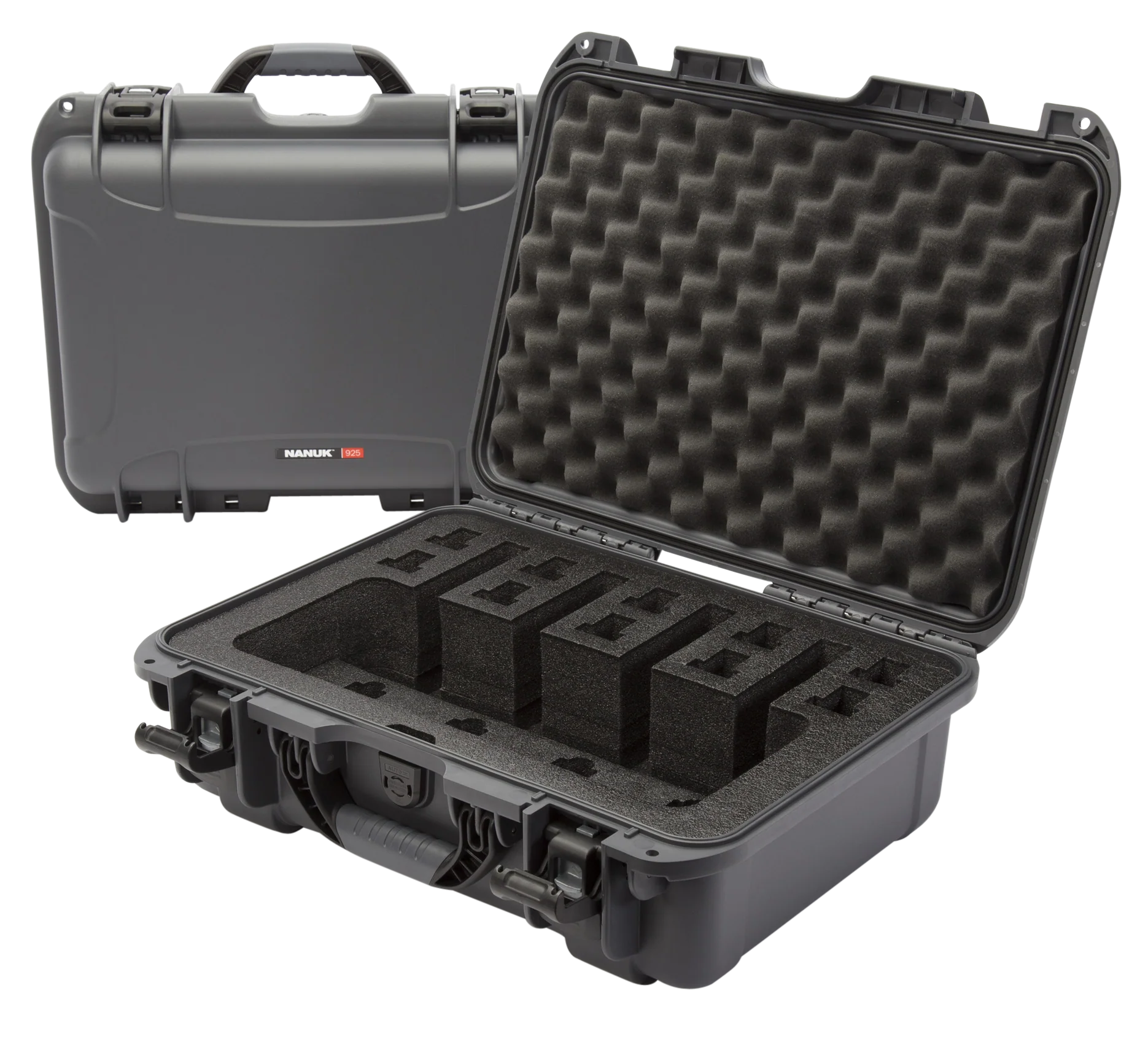 NANUK (PLASTICASE INC) 925 4-Up Pistol Case, Waterproof Graphite Resin with Closed-Cell Foam, 9254UP7