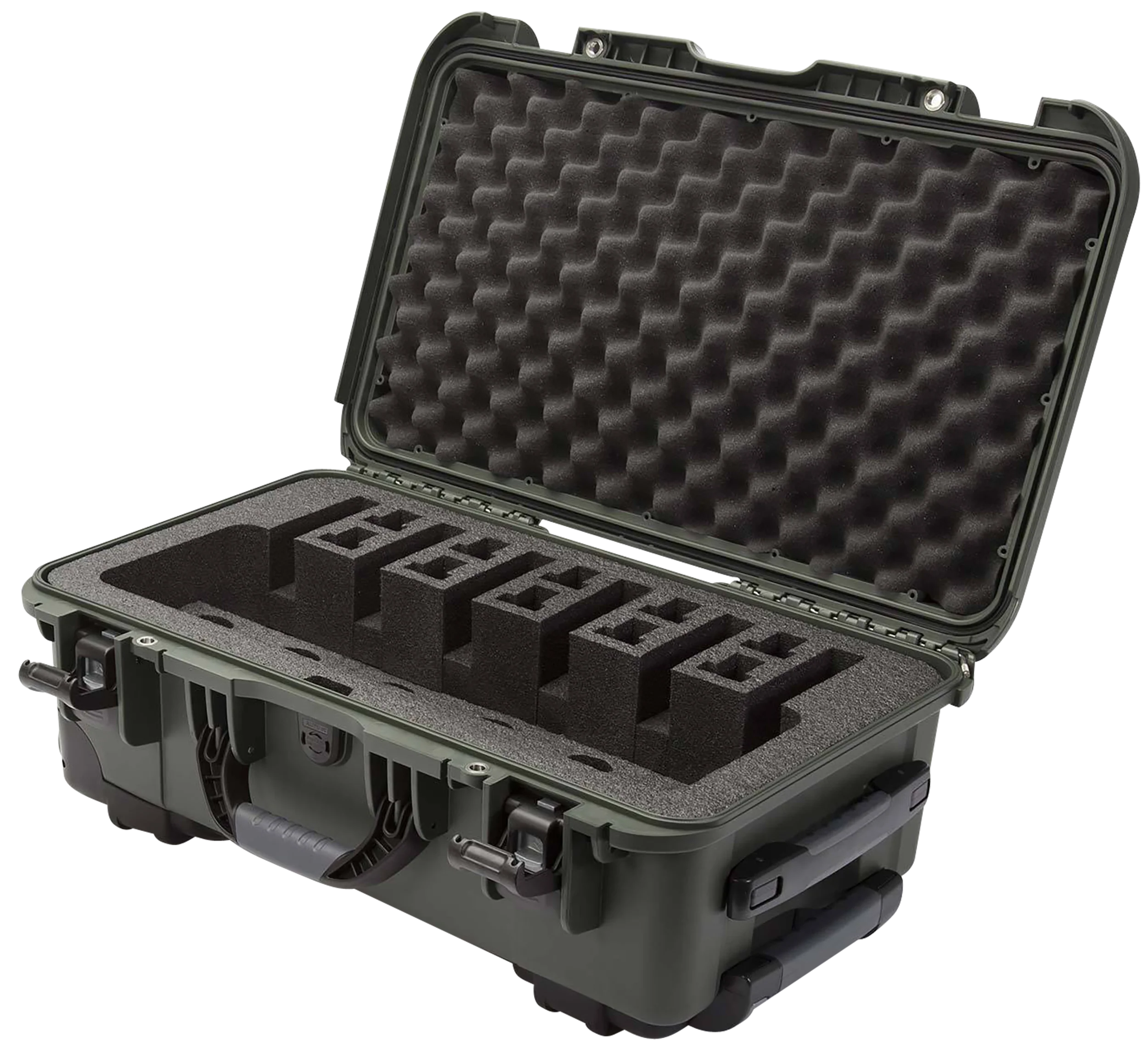 NANUK 935 6-Up Pistol Case, Olive Polymer, Closed-Cell Foam, Wheeled Pull Handle, 22x14x9 in, 9356UP6