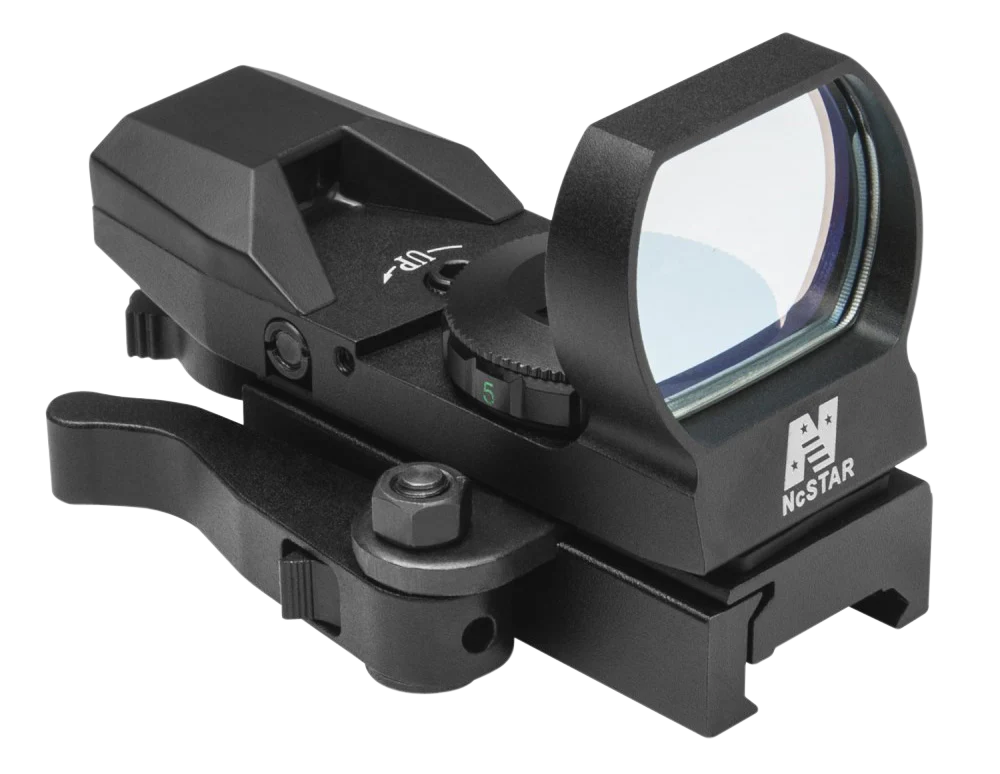NCStar 4-Reticle Heads-Up Reflex Red Dot Sight, Quick Release Mount, Black Anodized - D4BQ