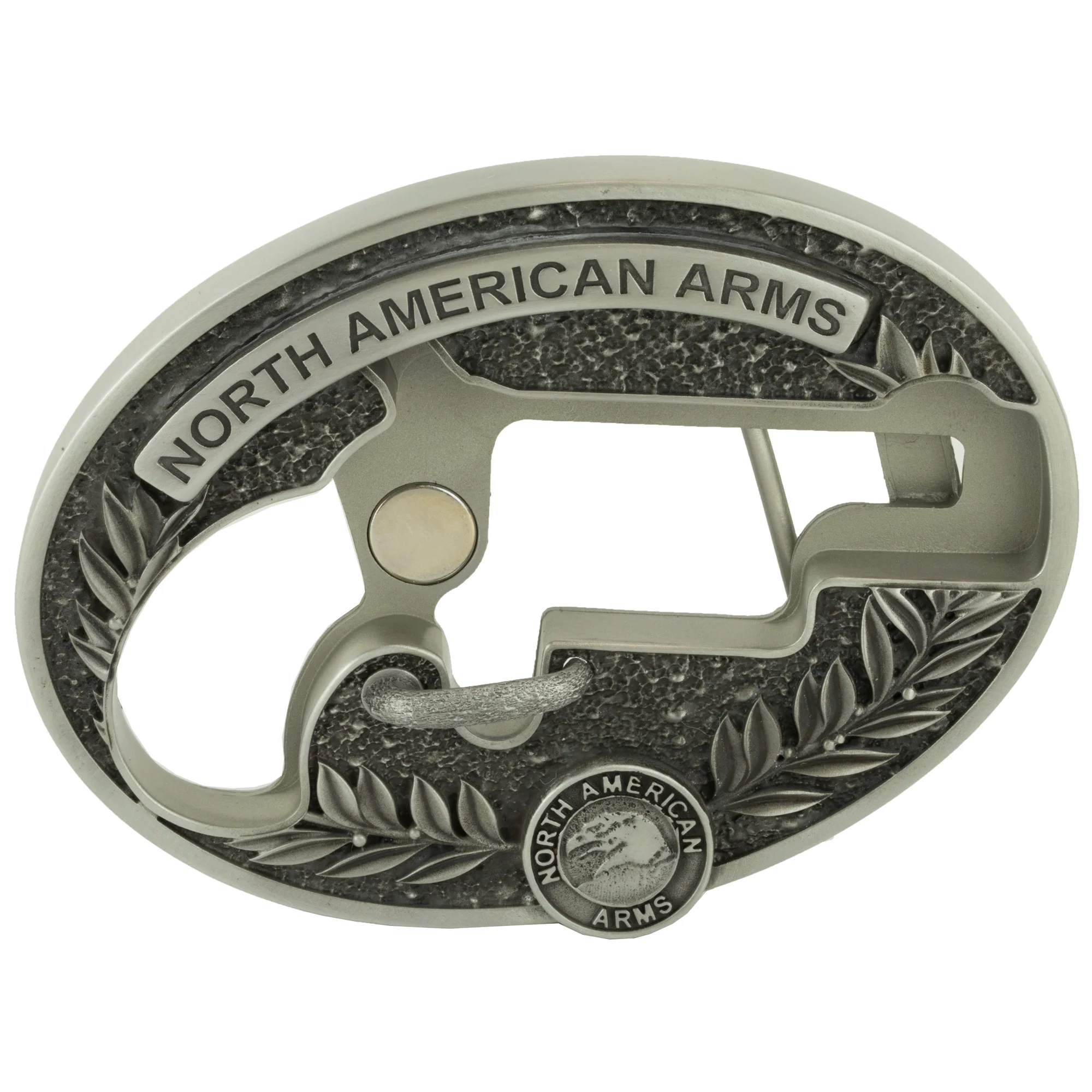 North American Arms Long Rifle Custom Oval Belt Buckle with Secure Clip, Fits 1 to 1.5 inch belts, BBO-L