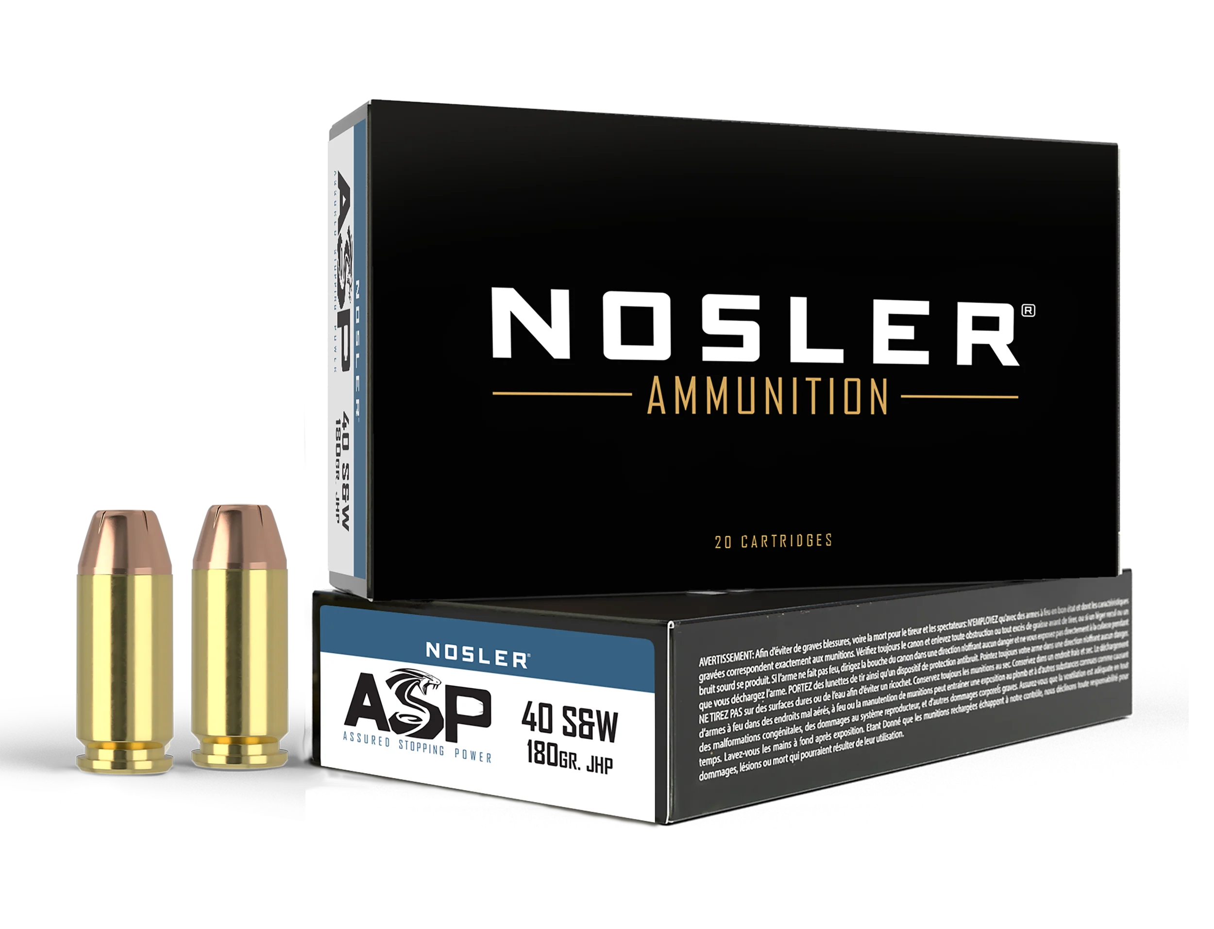 Nosler ASP Handgun Ammo .40 Smith & Wesson 180gr Jacketed Hollow Point, 50/Box (10/Case) 51212