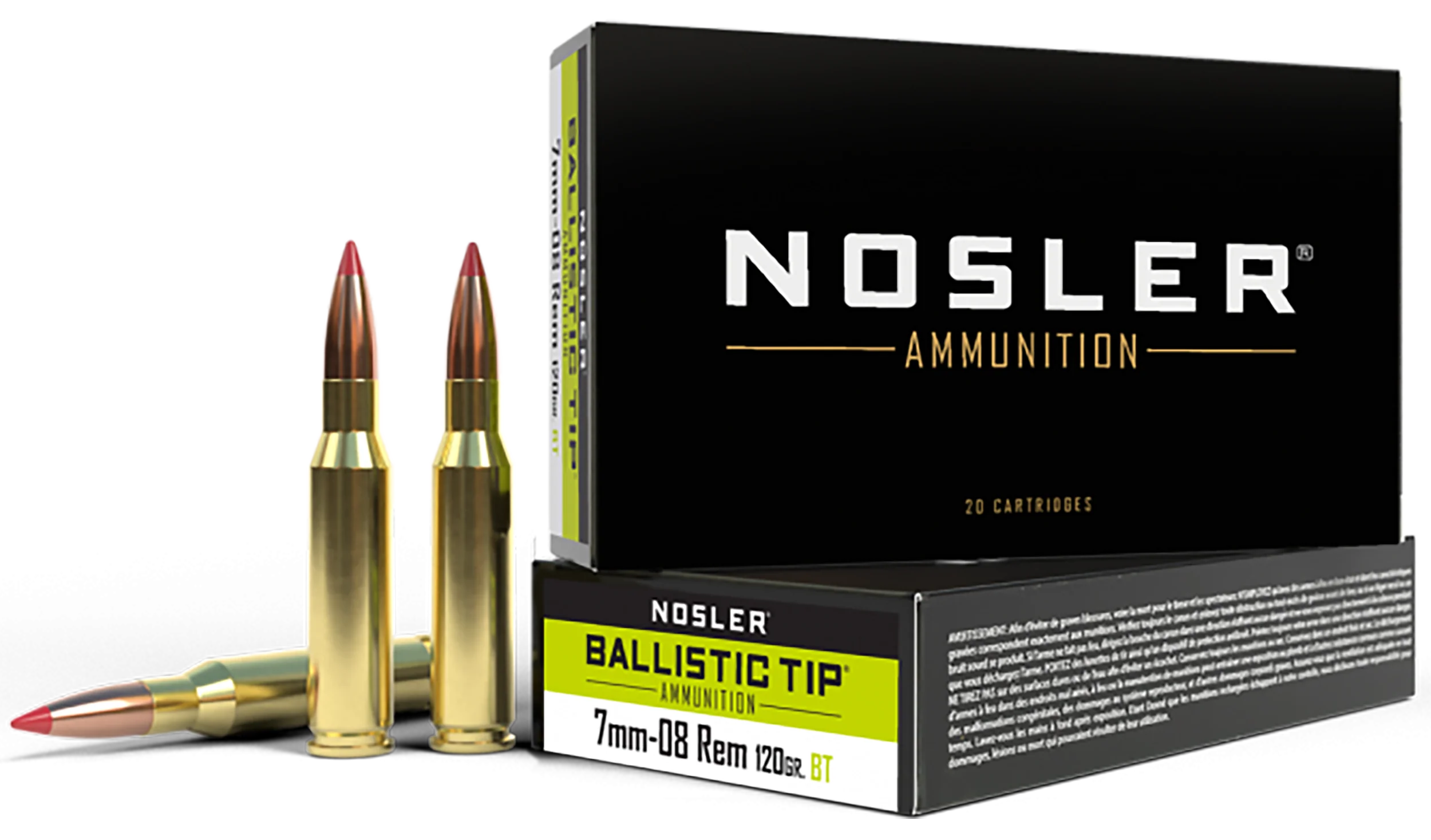 Nosler Ballistic Tip 7mm-08 Remington 120gr Spitzer Hunting Ammo, 20-Round Box 40060